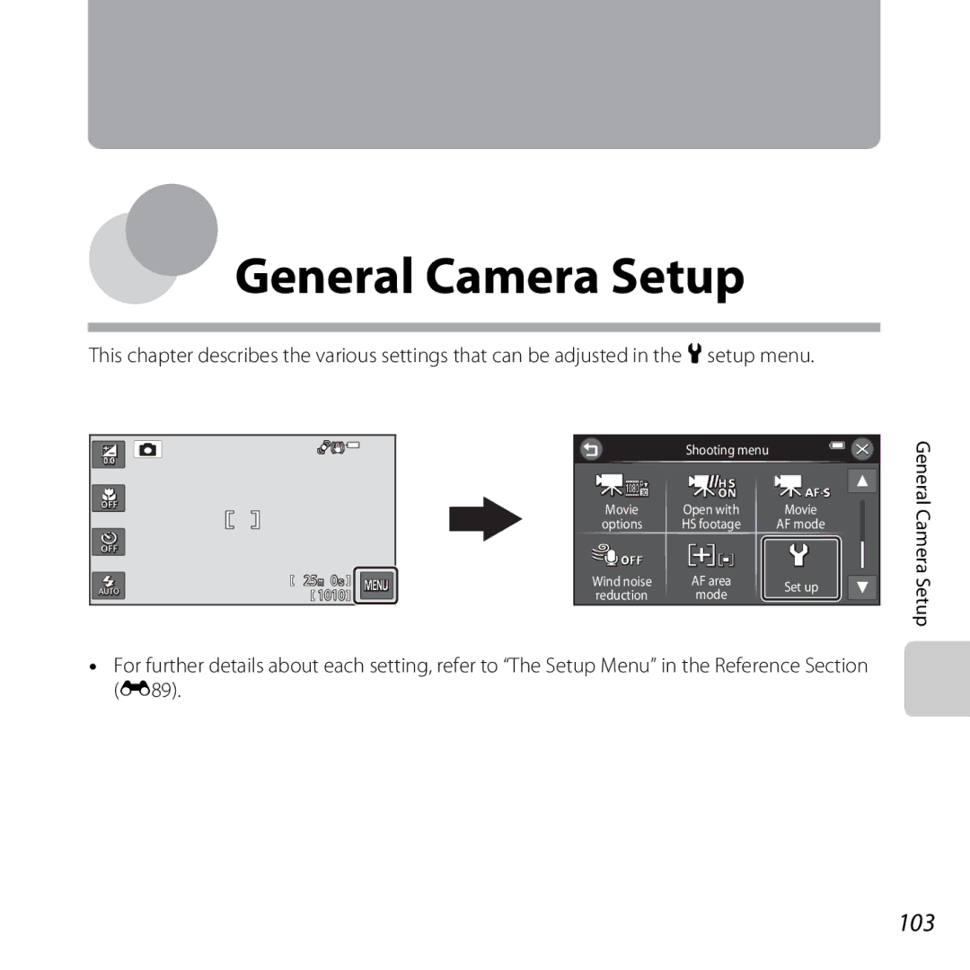 Nikon S6400 manual 103, General Camera Setup 