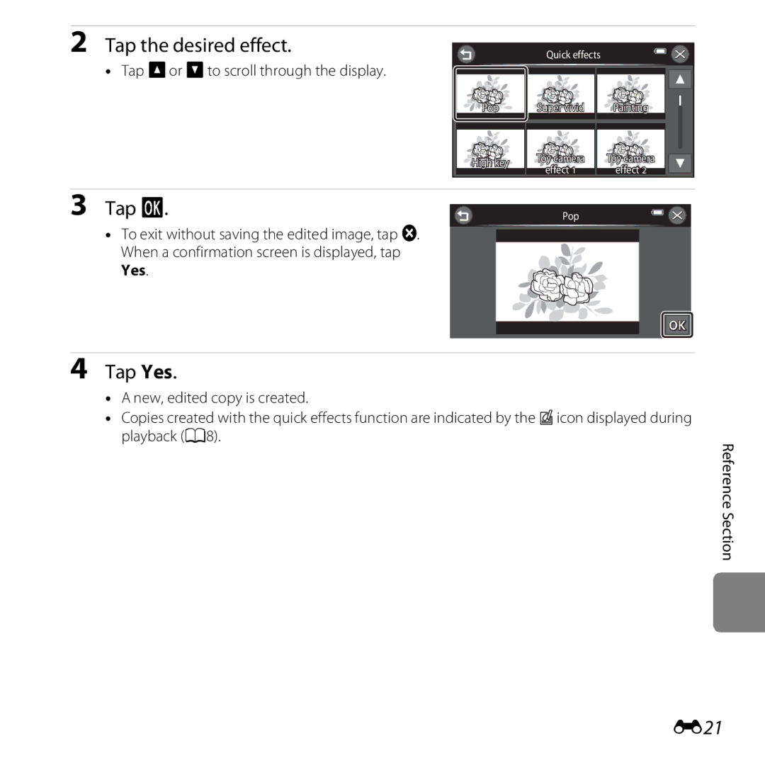 Nikon S6400 manual Tap the desired effect, E21 
