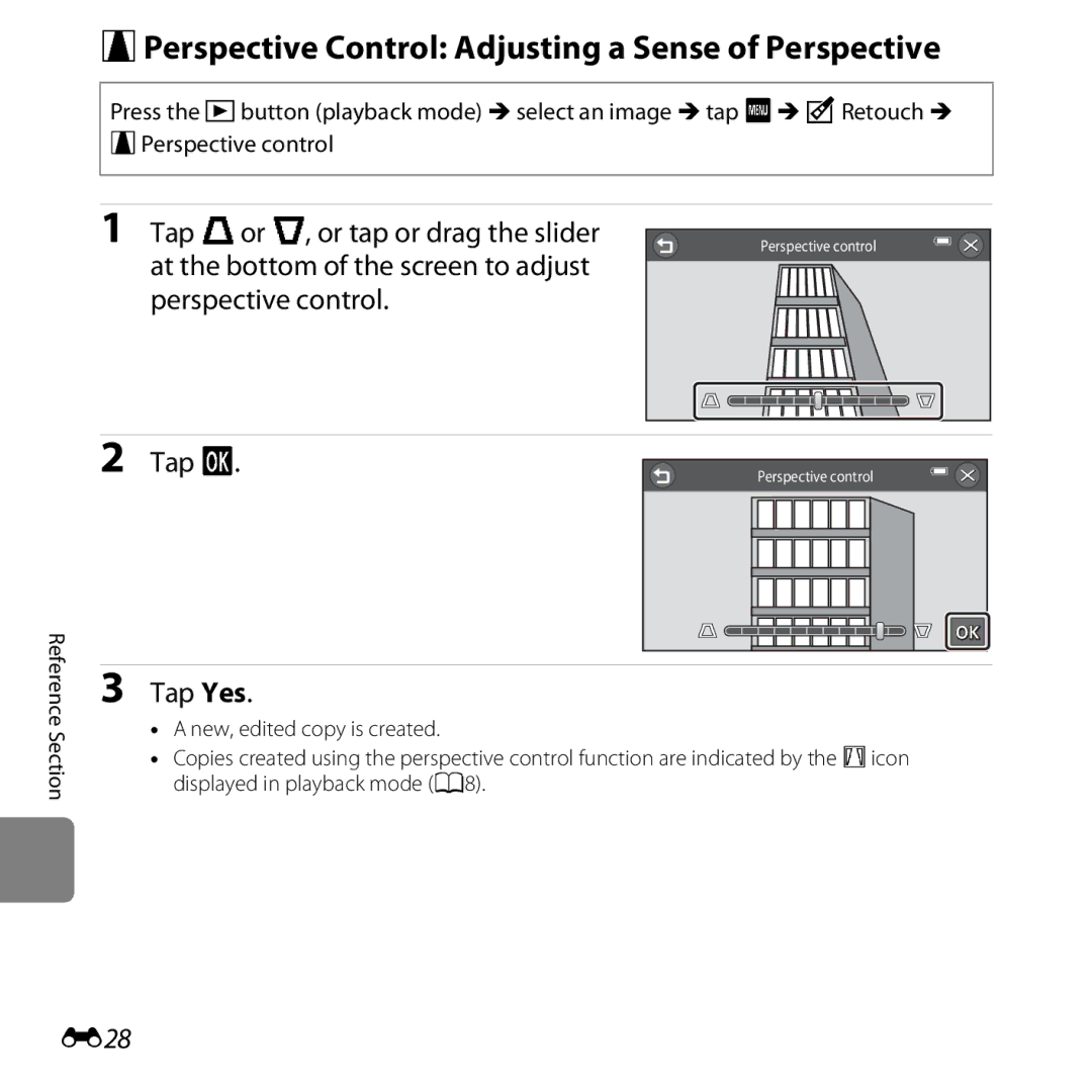 Nikon S6400 manual OPerspective Control Adjusting a Sense of Perspective, E28 