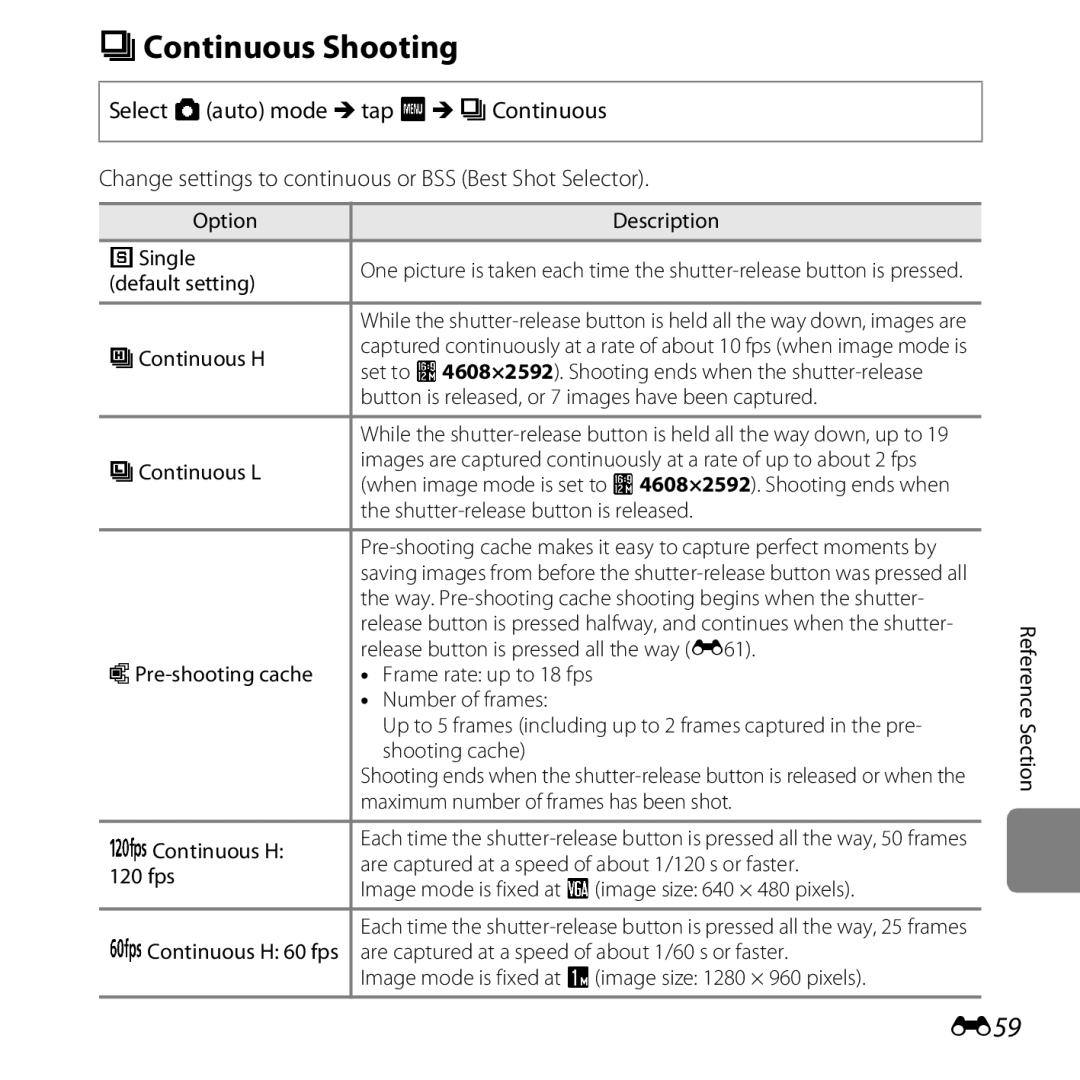 Nikon S6400 manual CContinuous Shooting, E59 