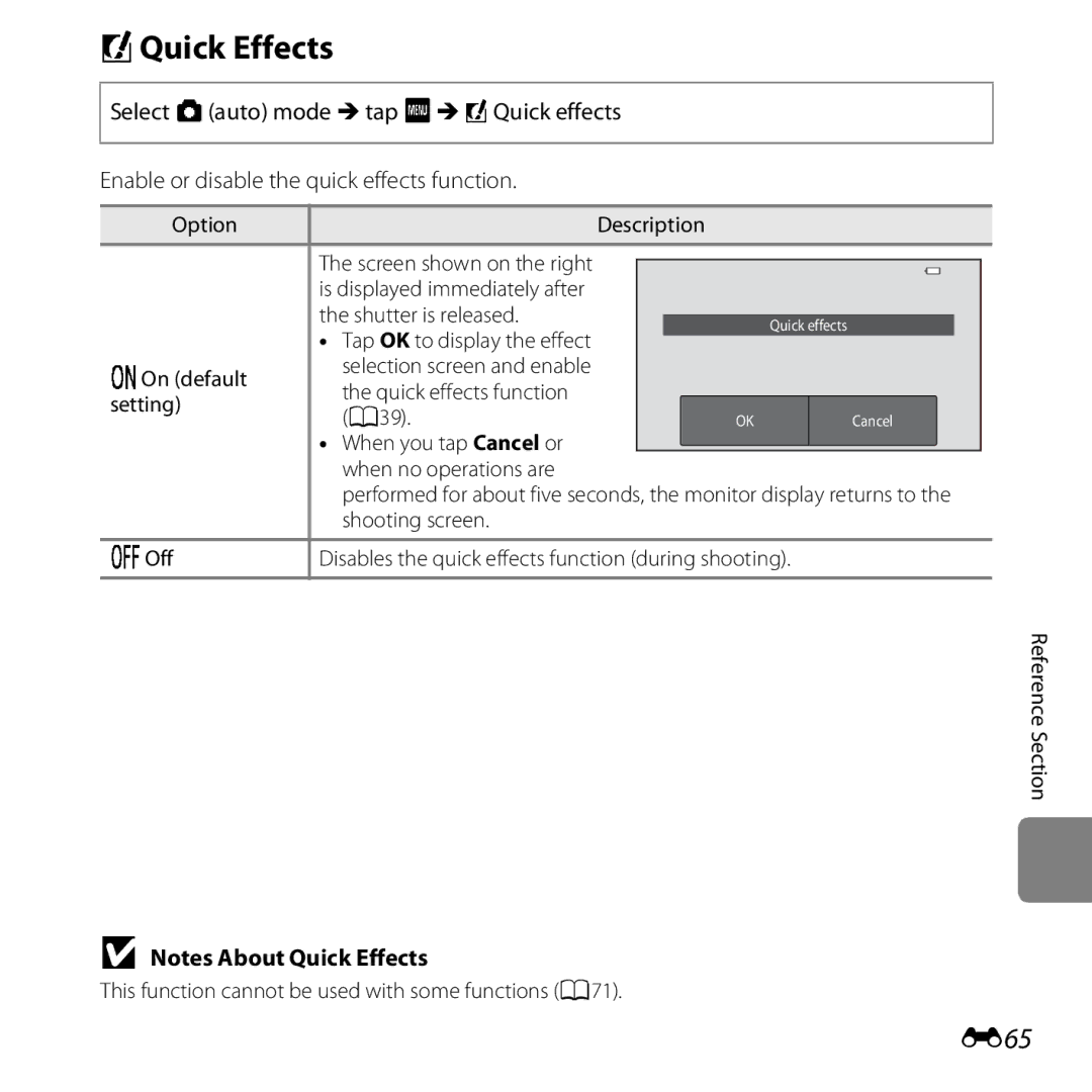 Nikon S6400 manual PQuick Effects, E65 