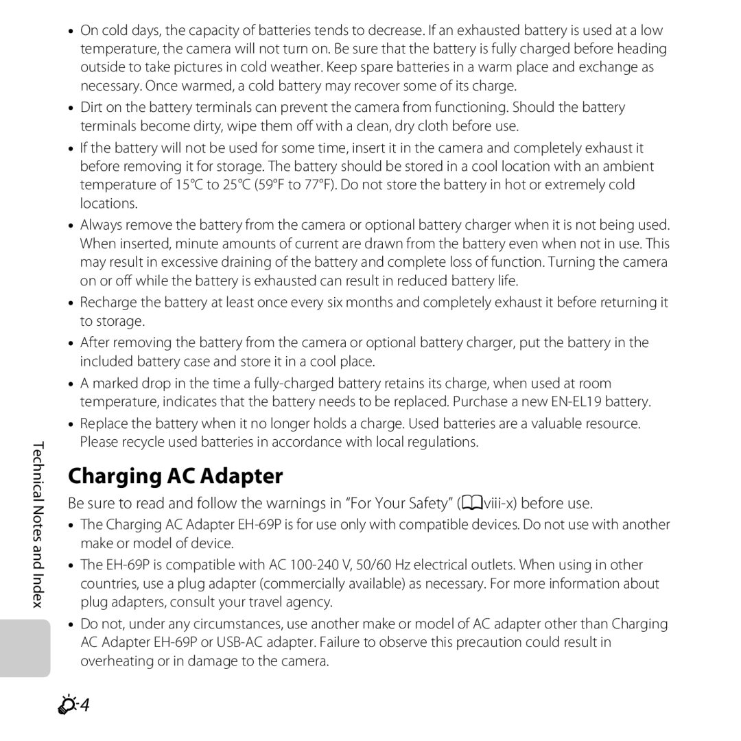 Nikon S6400 manual Charging AC Adapter 