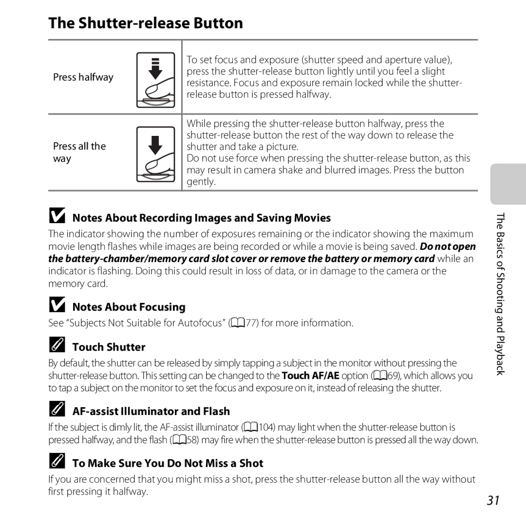 Nikon S6400 Shutter-release Button, Touch Shutter, AF-assist Illuminator and Flash, To Make Sure You Do Not Miss a Shot 