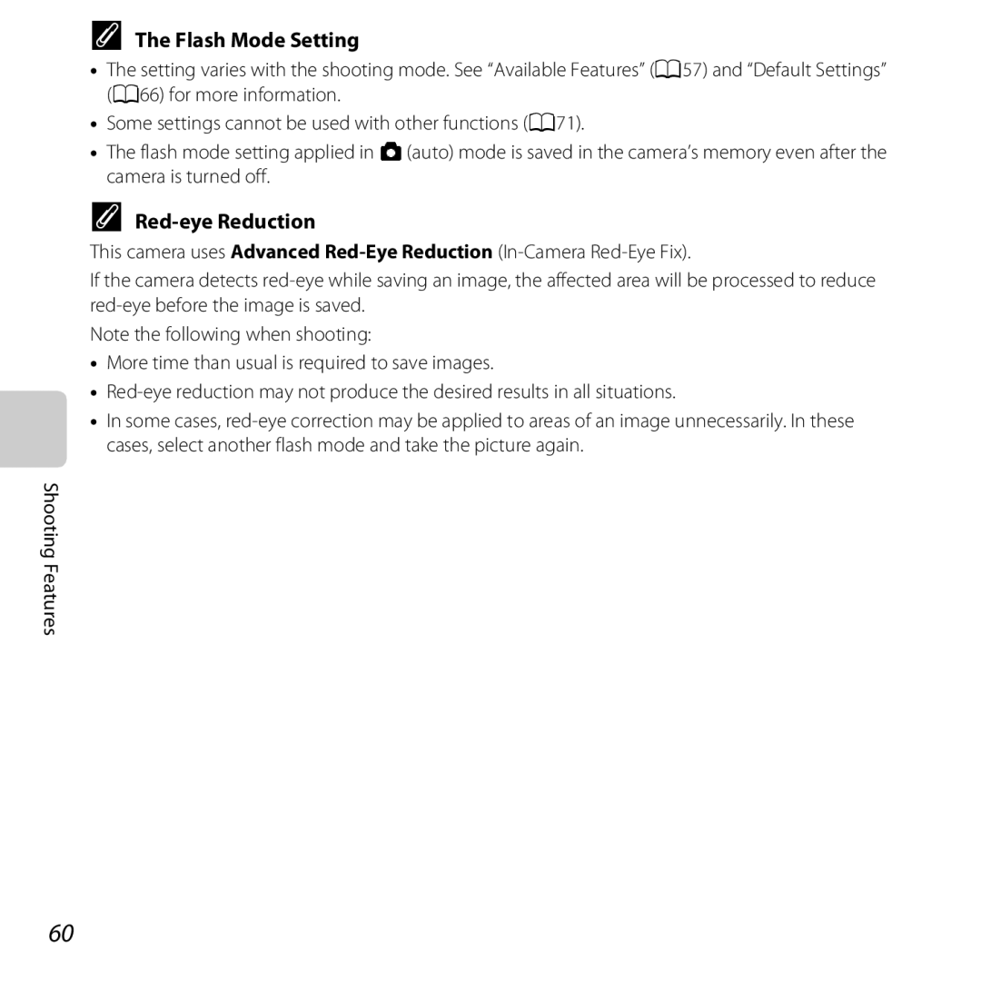 Nikon S6400 manual Flash Mode Setting, Red-eye Reduction 