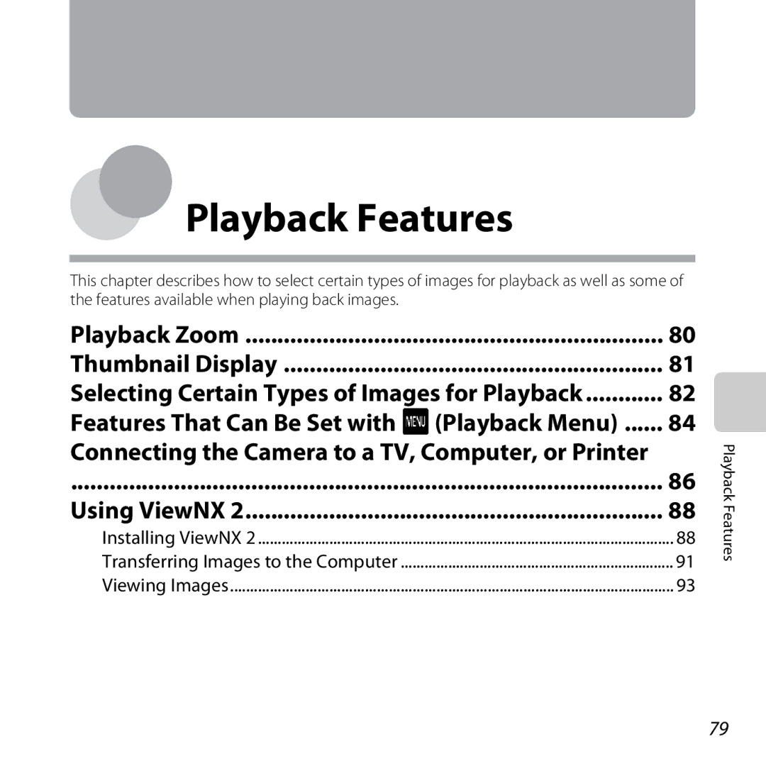 Nikon S6400 manual Playback Zoom Thumbnail Display, Using ViewNX, Playback Features 