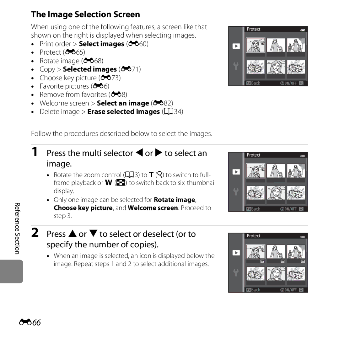 Nikon S6500 Red, COOLPIXS6500SIL, S6500 Black, COOLPIXS6500BLK manual Image Selection Screen, E66 