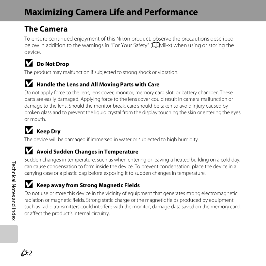 Nikon COOLPIXS6500BLK, COOLPIXS6500SIL, S6500 Black, S6500 Red manual Maximizing Camera Life and Performance 