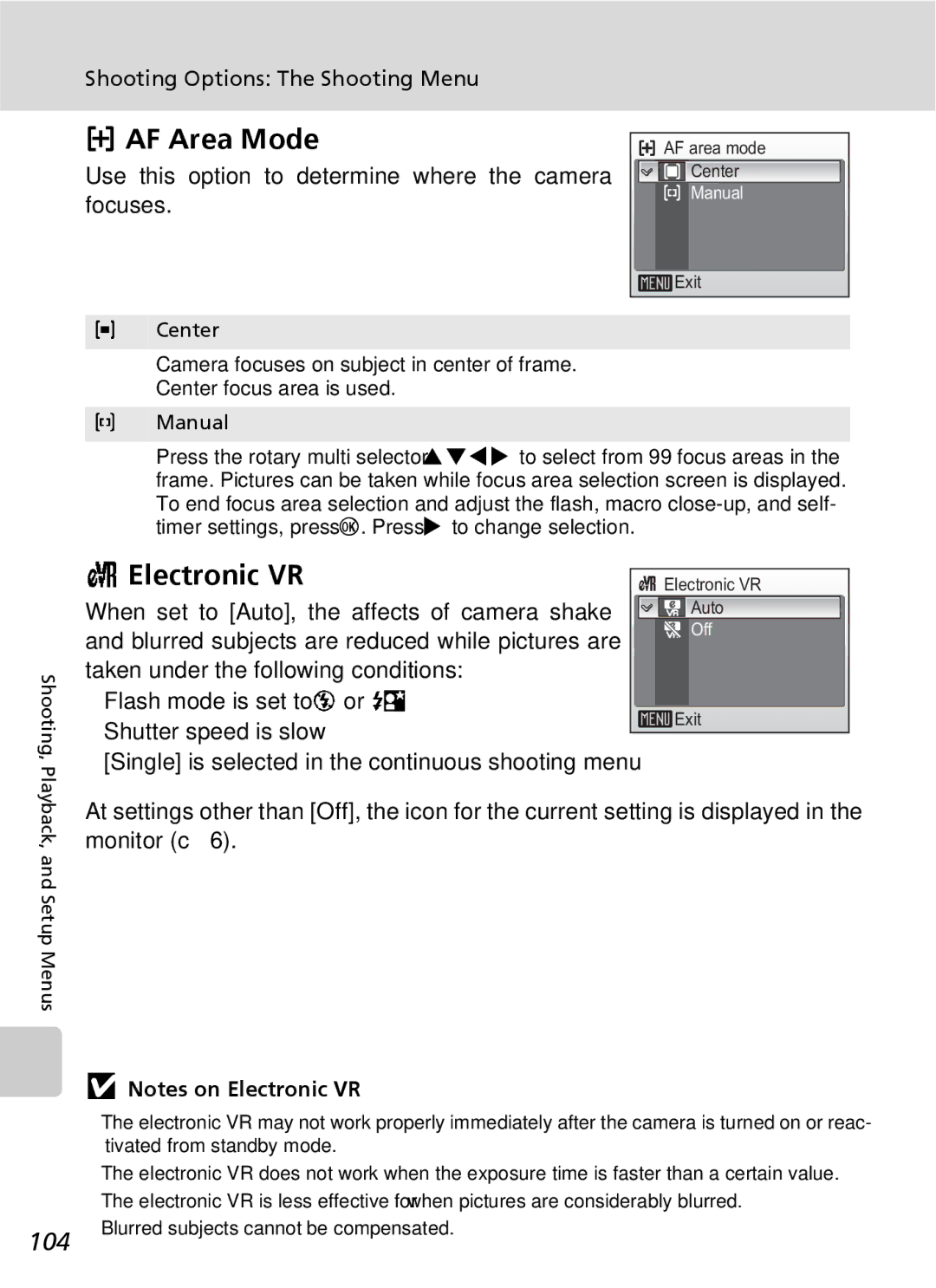 Nikon S7 manual AF Area Mode, Use this option to determine where the camera focuses 