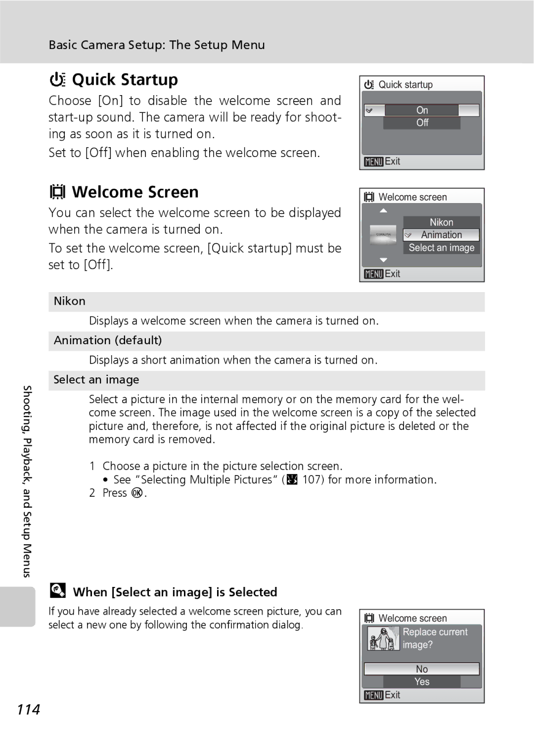 Nikon S7 manual Quick Startup, Welcome Screen, 114, When Select an image is Selected 