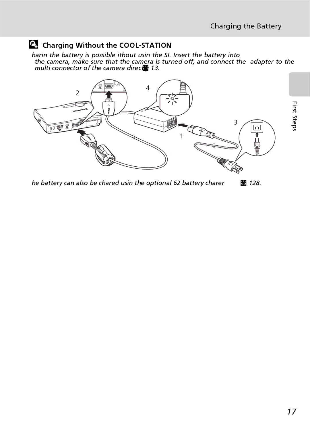 Nikon S7 manual Charging the Battery, Charging Without the COOL-STATION 