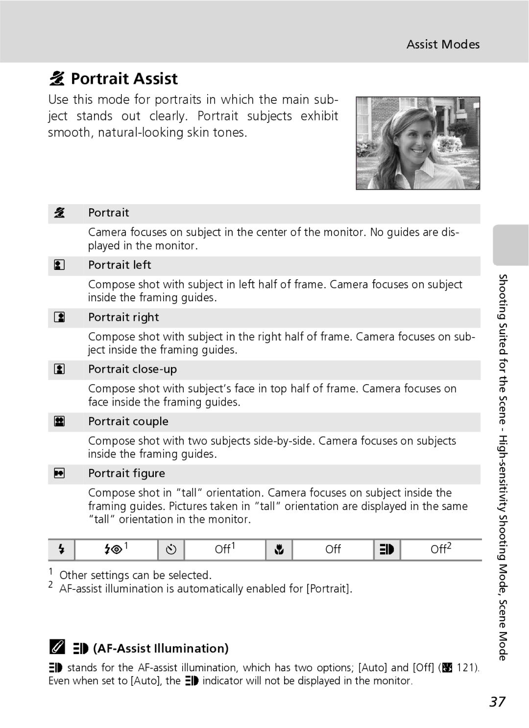 Nikon S7 manual Portrait Assist, Assist Modes, AF-Assist Illumination 