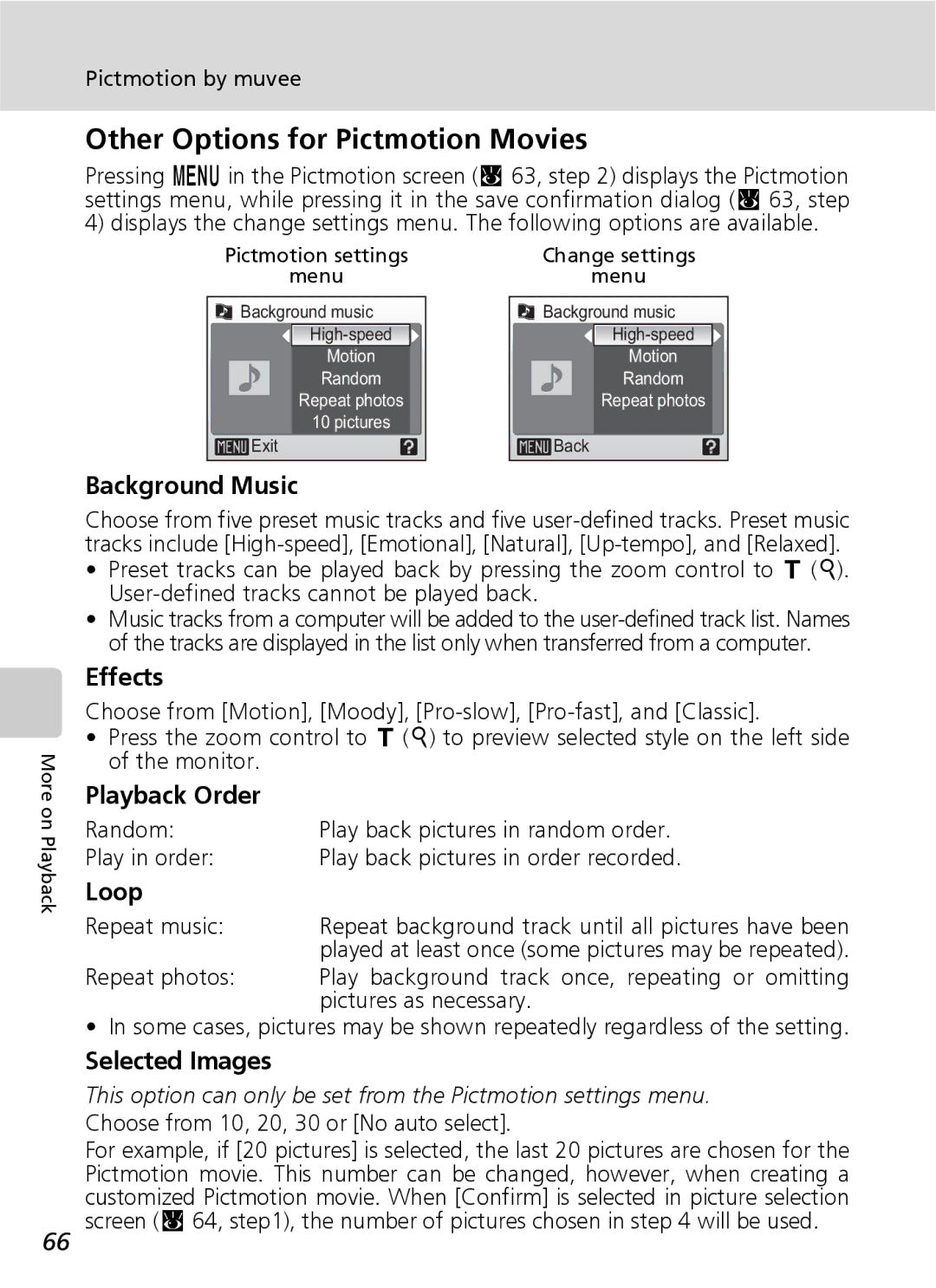 Nikon S7 manual Other Options for Pictmotion Movies 