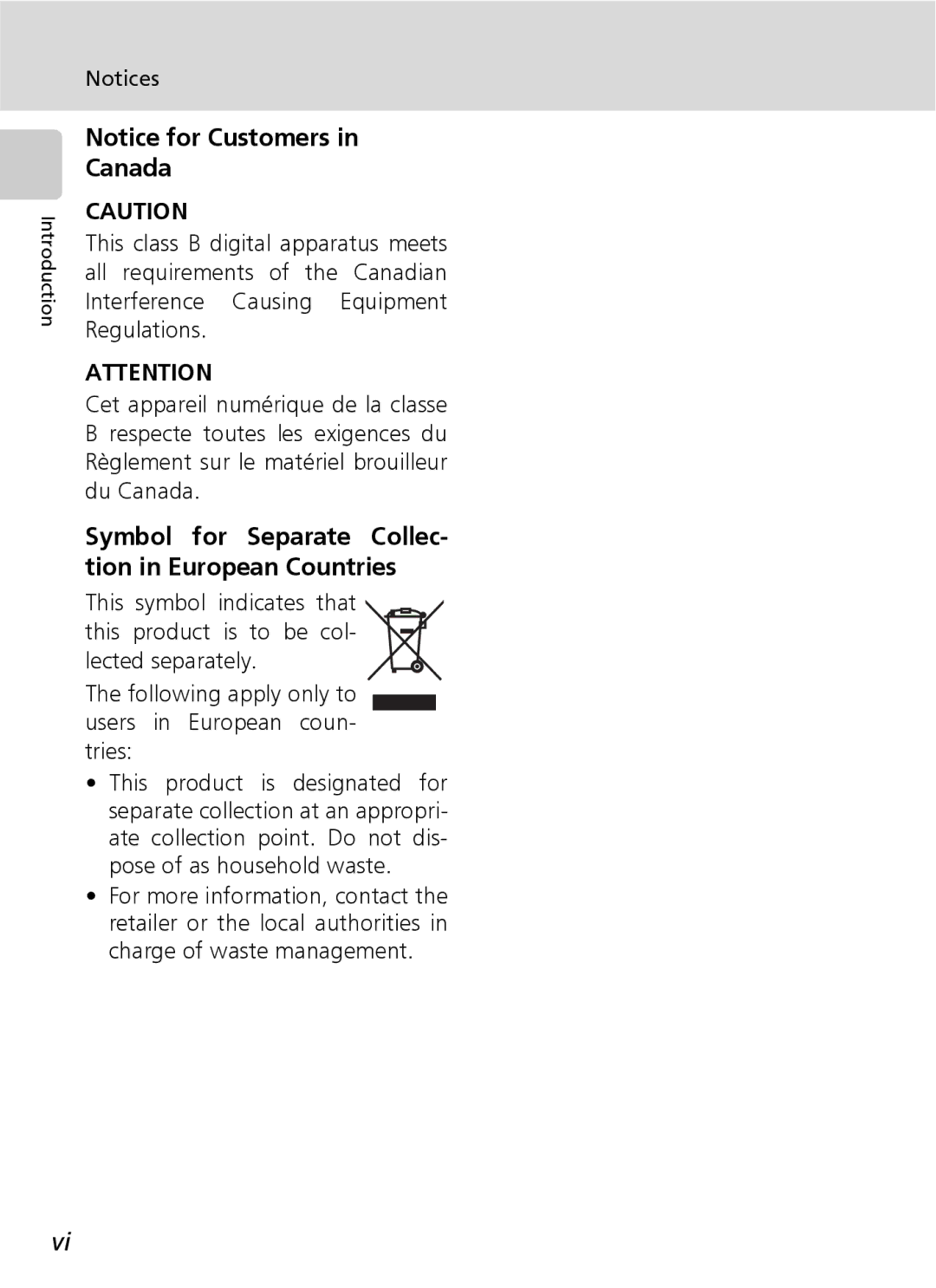 Nikon S7 manual Symbol for Separate Collec- tion in European Countries 