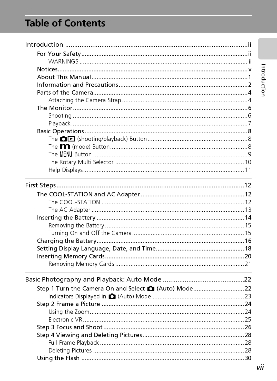 Nikon S7 manual Table of Contents 