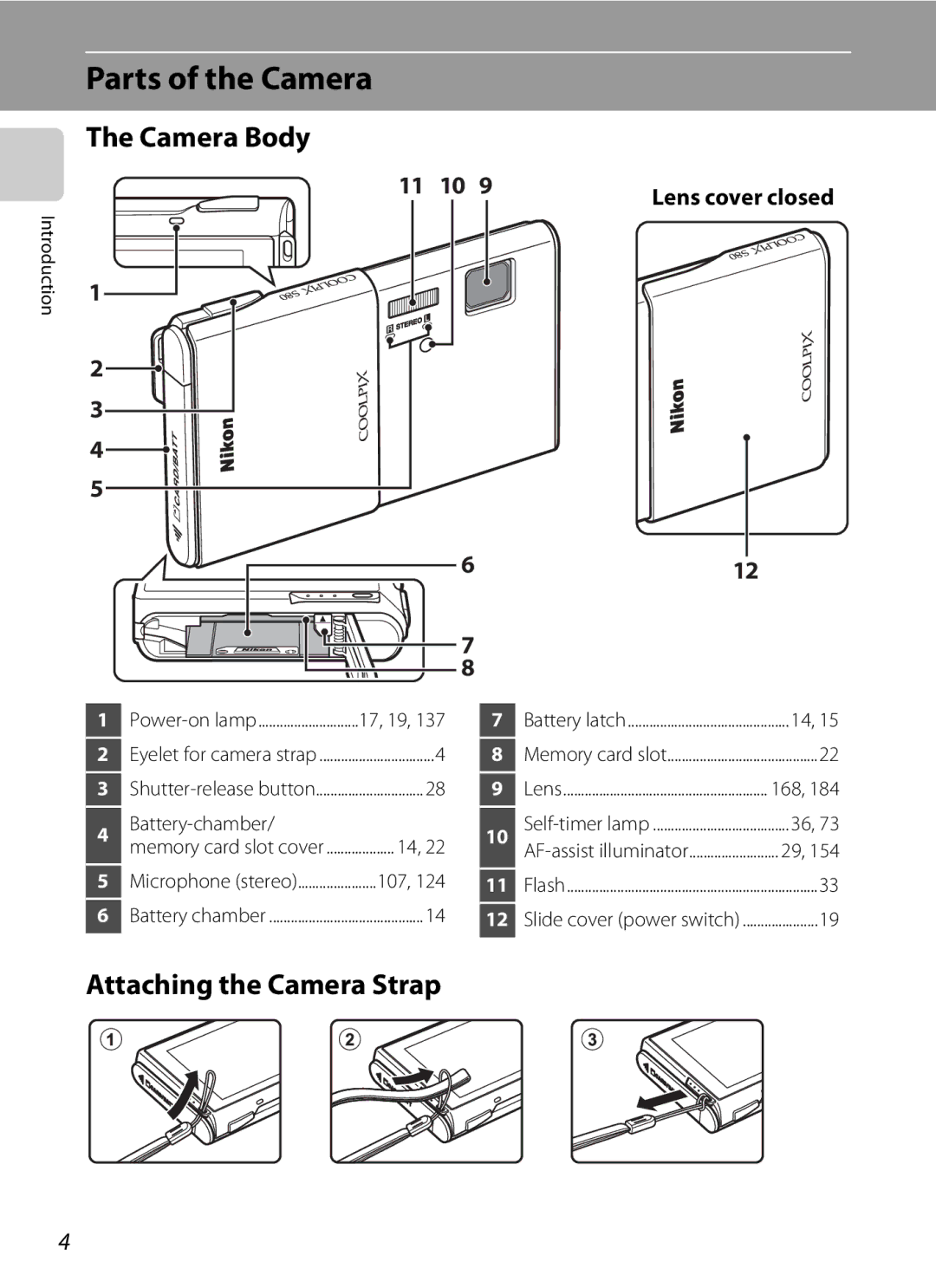 Nikon COOLPIXS80BK, COOLPIXS80BLUE, COOLPIXS80RD, COOLPIXS80SIL Parts of the Camera, Camera Body, Attaching the Camera Strap 