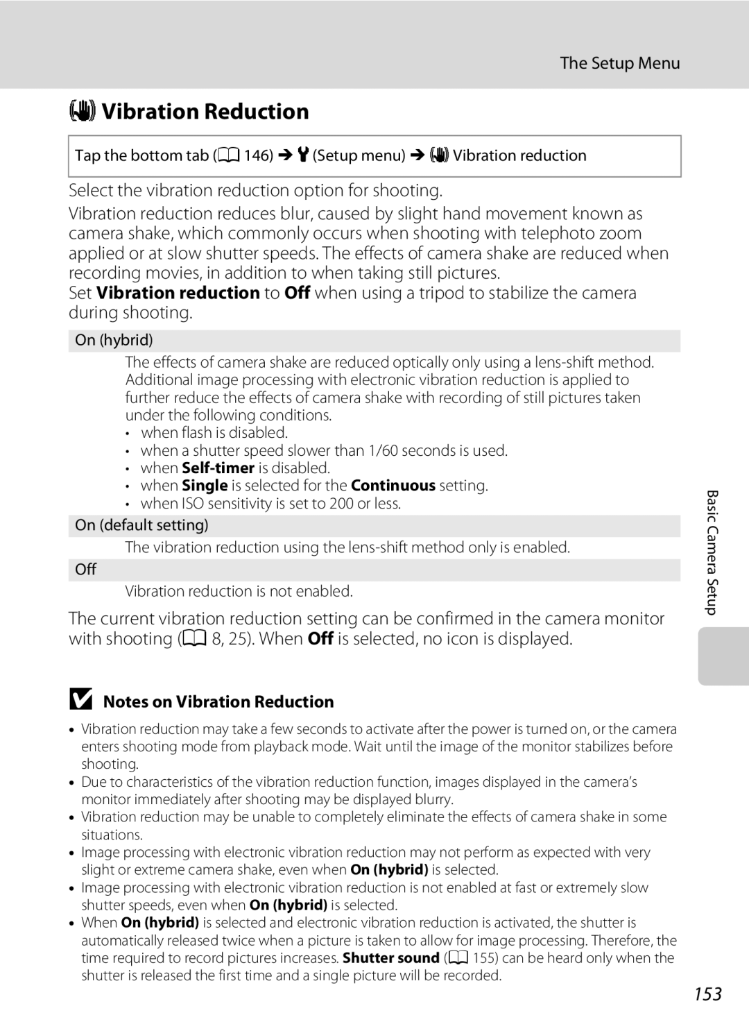 Nikon COOLPIXS80BK, COOLPIXS80BLUE, COOLPIXS80RD, COOLPIXS80SIL user manual GVibration Reduction, 153, On hybrid 