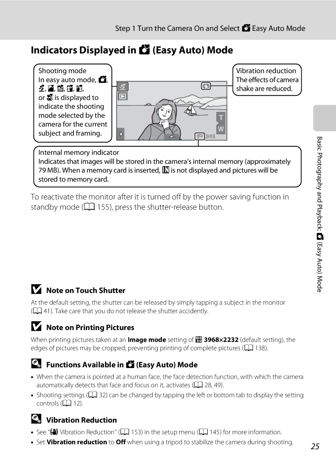 Nikon COOLPIXS80BLUE user manual Indicators Displayed in G Easy Auto Mode, Turn the Camera On and Select G Easy Auto Mode 