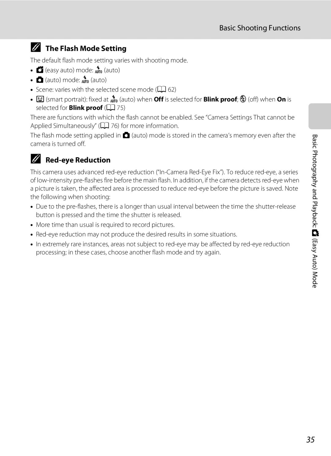 Nikon COOLPIXS80BLUE, COOLPIXS80BK, COOLPIXS80RD, COOLPIXS80SIL user manual Flash Mode Setting, Red-eye Reduction 