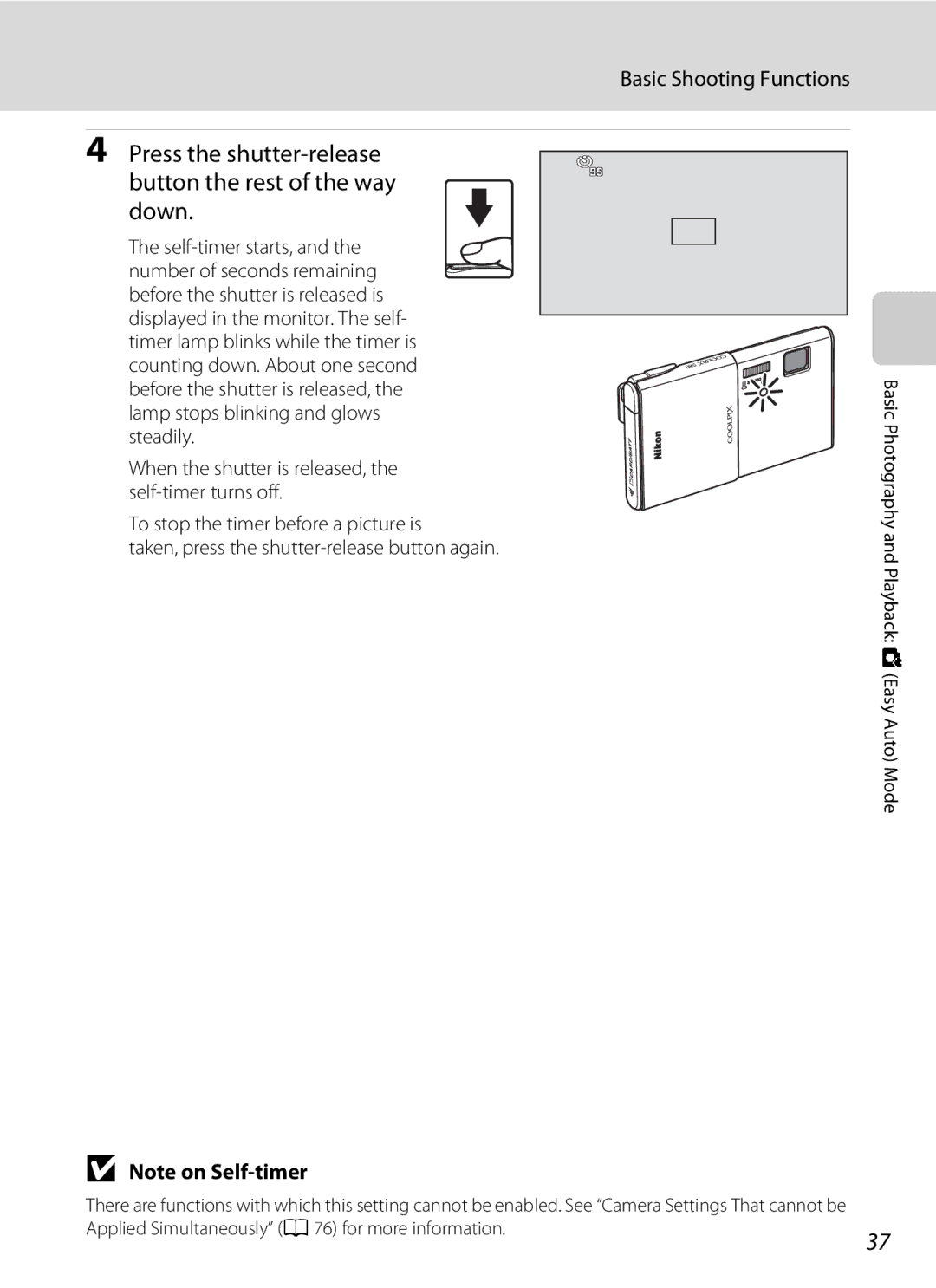 Nikon COOLPIXS80SIL, COOLPIXS80BK, COOLPIXS80BLUE, COOLPIXS80RD user manual Applied Simultaneously a 76 for more information 