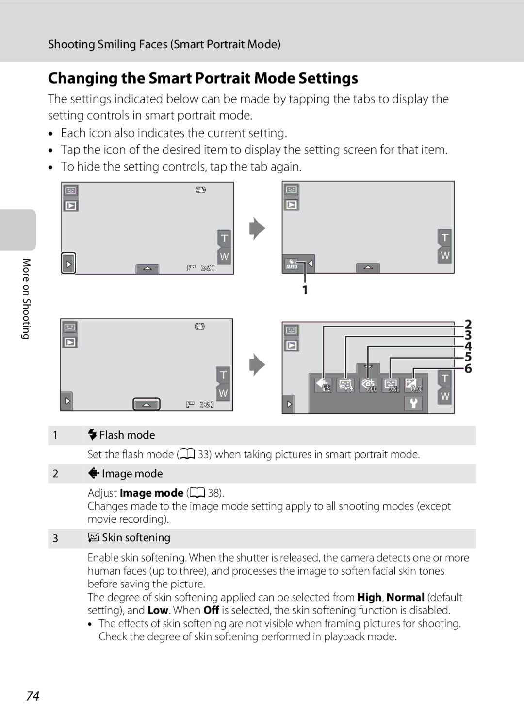 Nikon COOLPIXS80BK, COOLPIXS80BLUE, COOLPIXS80RD, COOLPIXS80SIL user manual Changing the Smart Portrait Mode Settings 