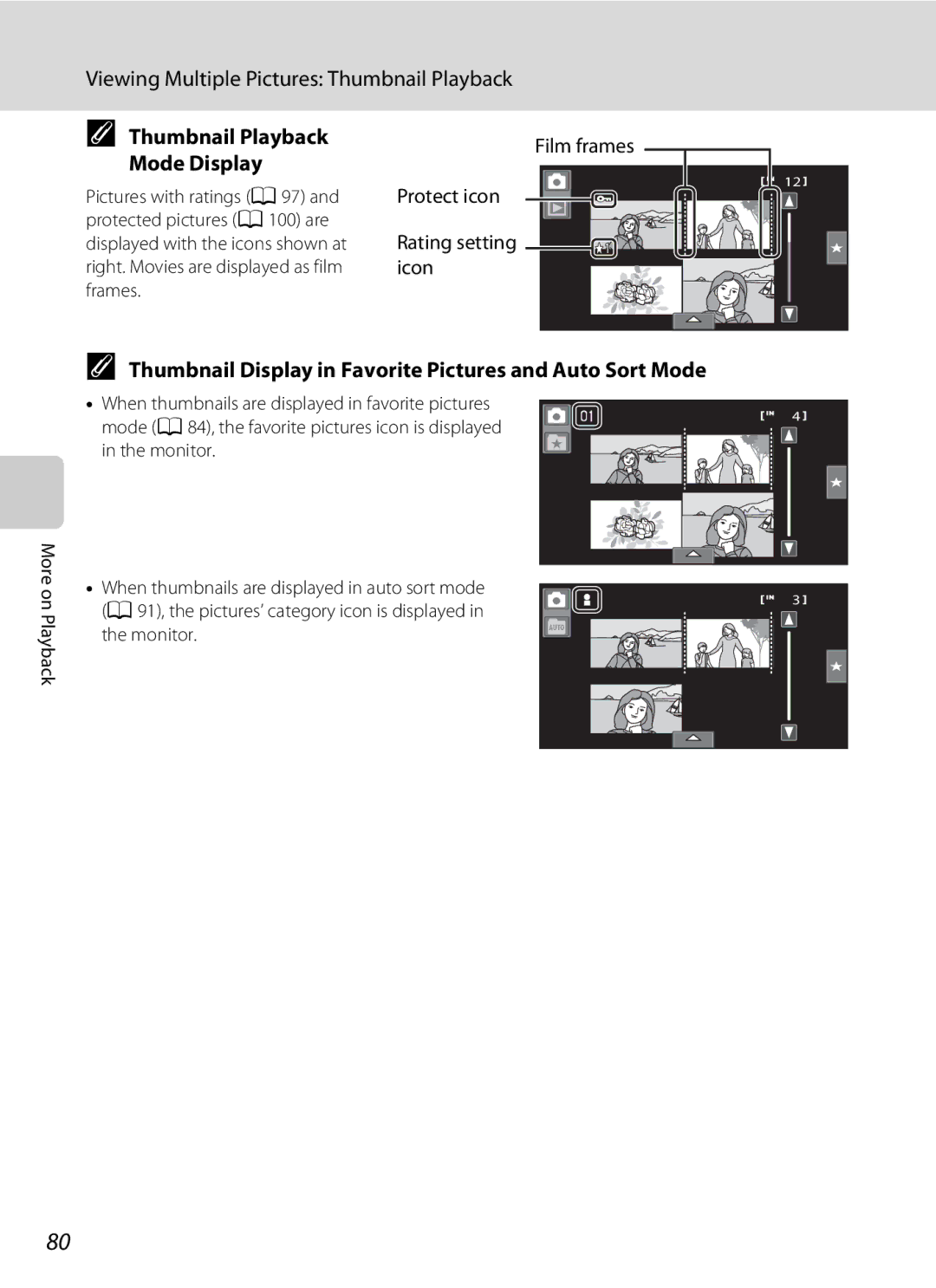 Nikon COOLPIXS80BLUE, COOLPIXS80BK user manual Viewing Multiple Pictures Thumbnail Playback, Thumbnail Playback Mode Display 