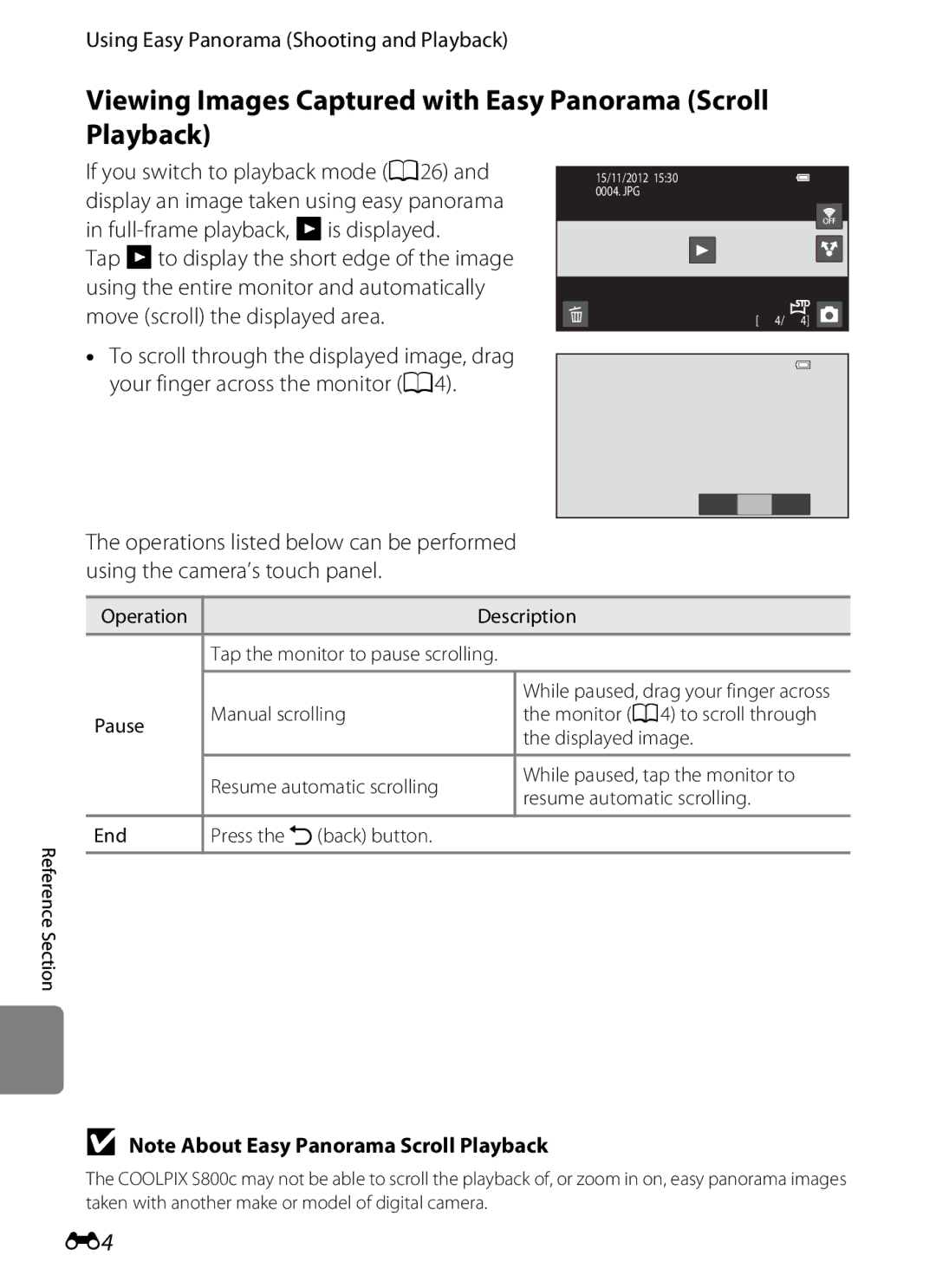 Nikon S800c manual Viewing Images Captured with Easy Panorama Scroll Playback 