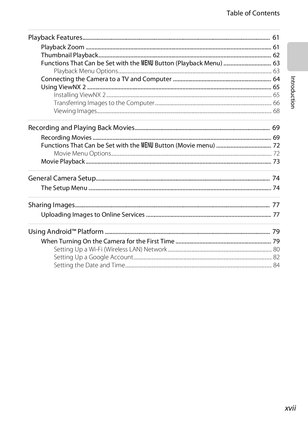 Nikon S800c manual Xvii, Table of Contents 