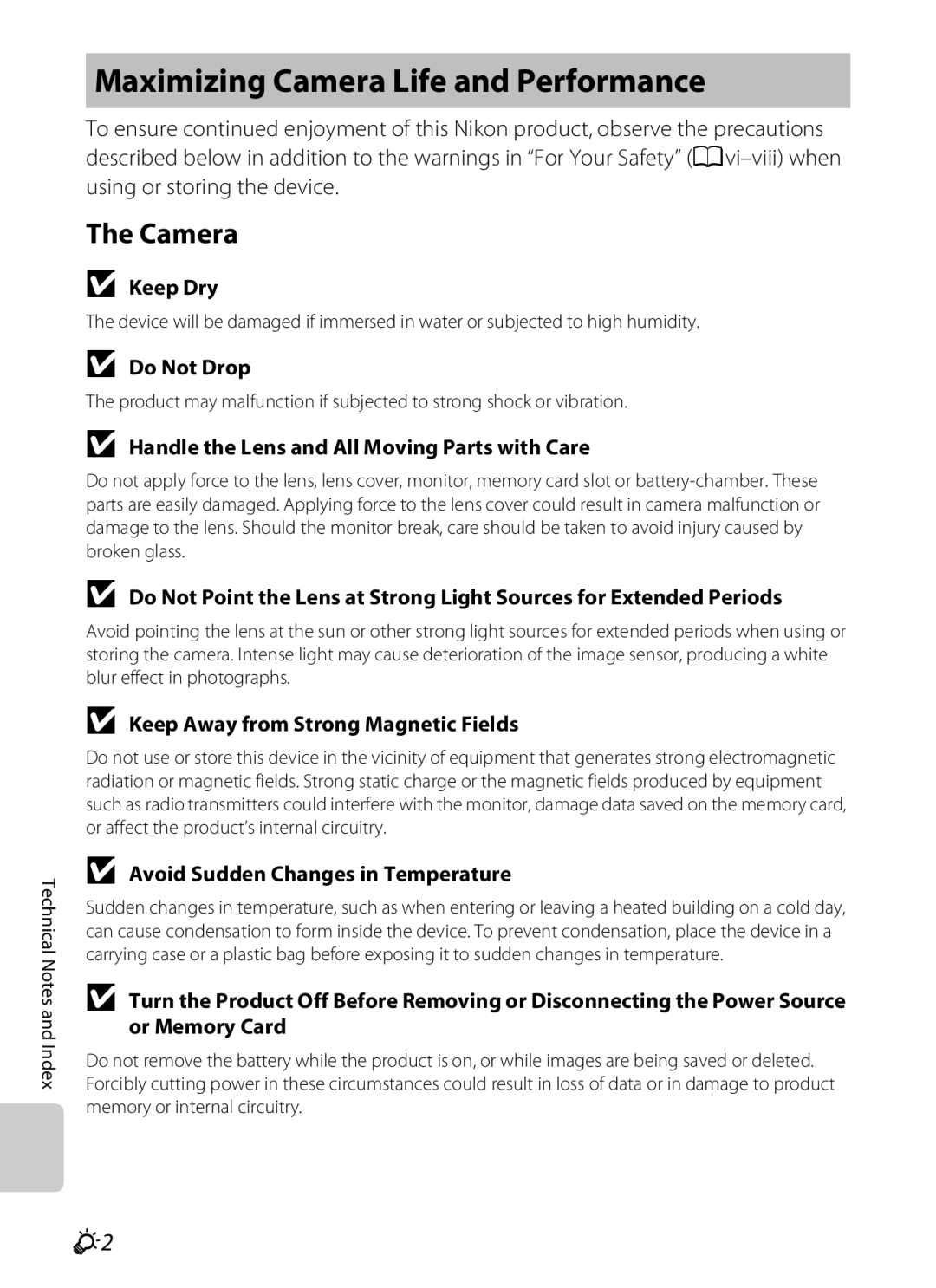 Nikon S800c manual Maximizing Camera Life and Performance 