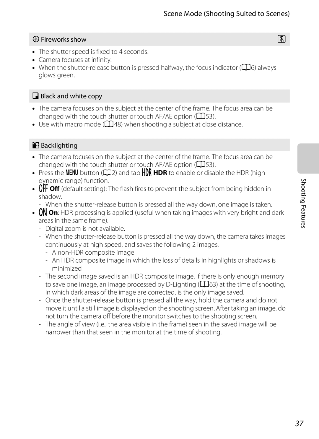 Nikon S800c manual Scene Mode Shooting Suited to Scenes 