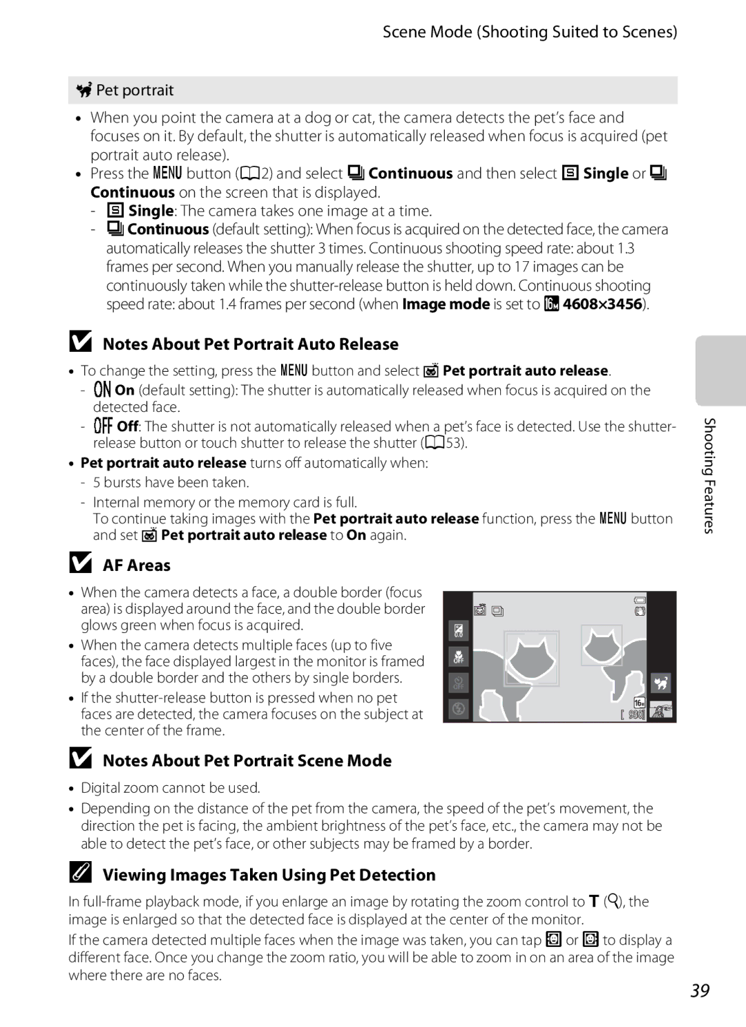 Nikon S800c manual AF Areas, Viewing Images Taken Using Pet Detection 