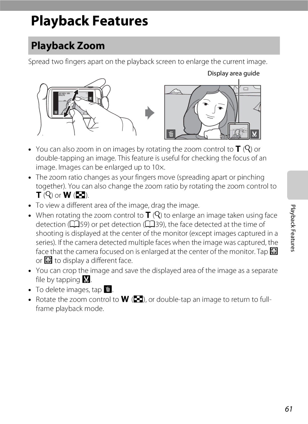 Nikon S800c manual Playback Zoom, Display area guide 