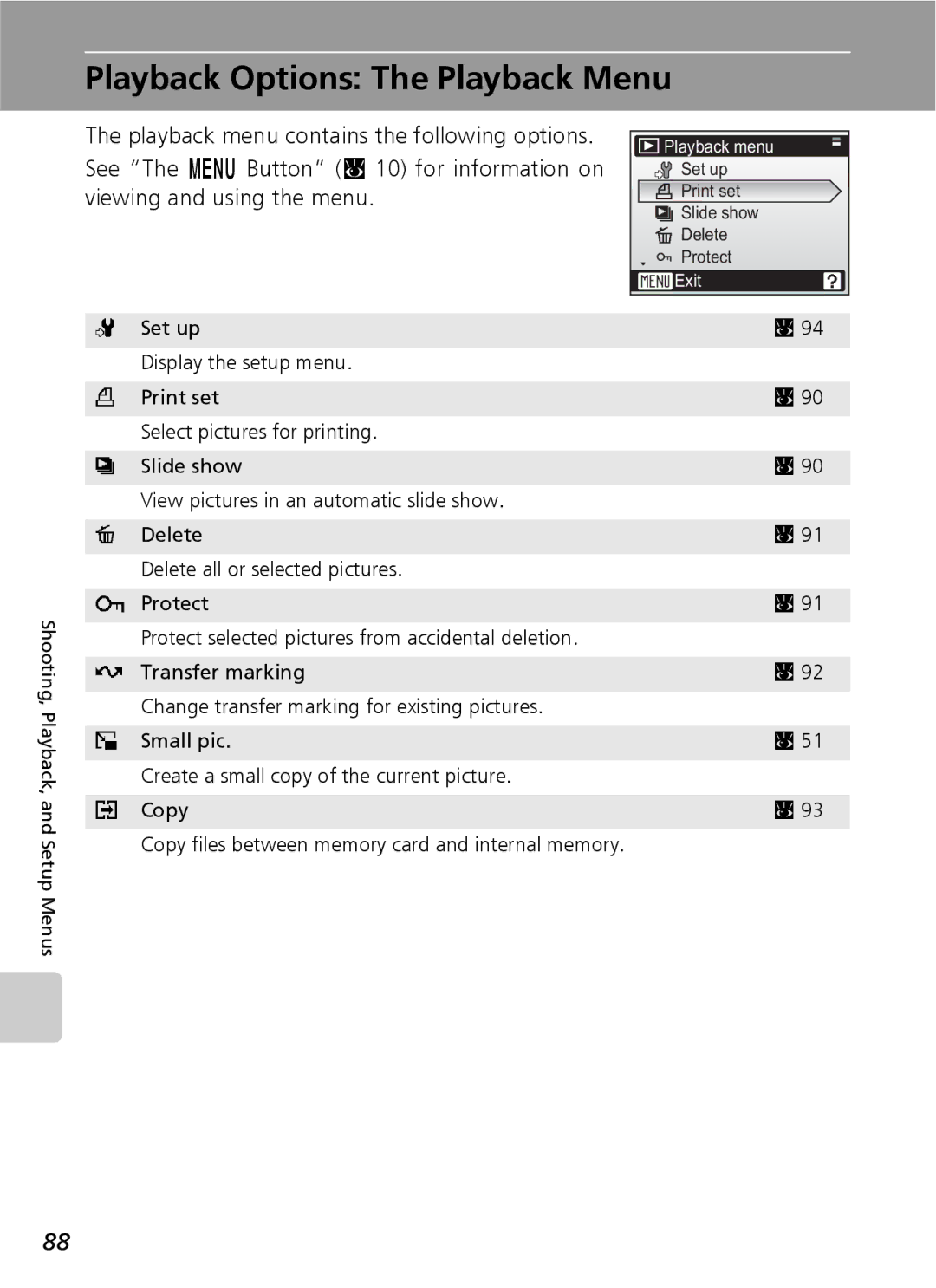 Nikon COOLPIXS9 manual Playback Options The Playback Menu 