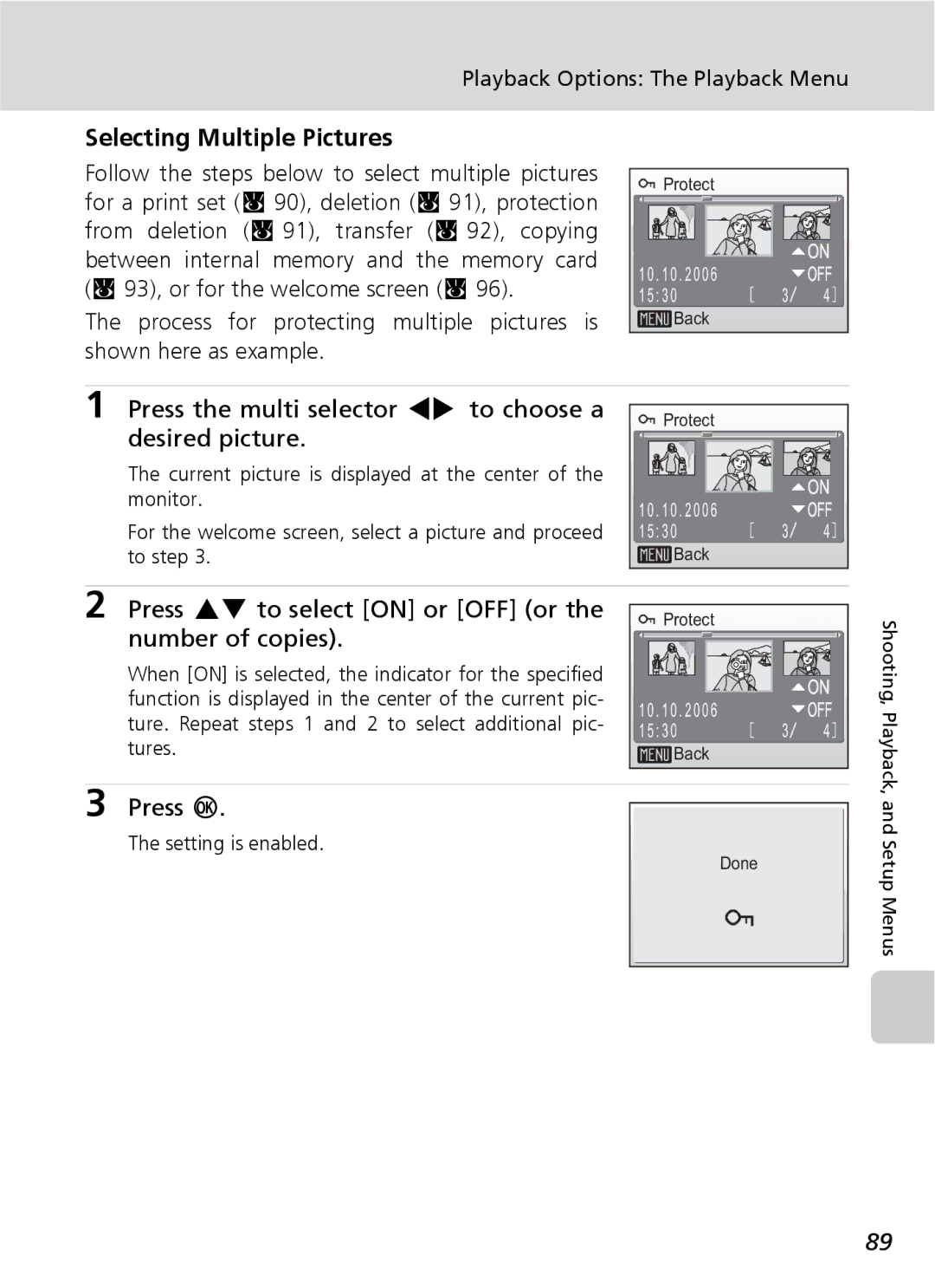 Nikon COOLPIXS9 manual Selecting Multiple Pictures, Playback Options The Playback Menu 