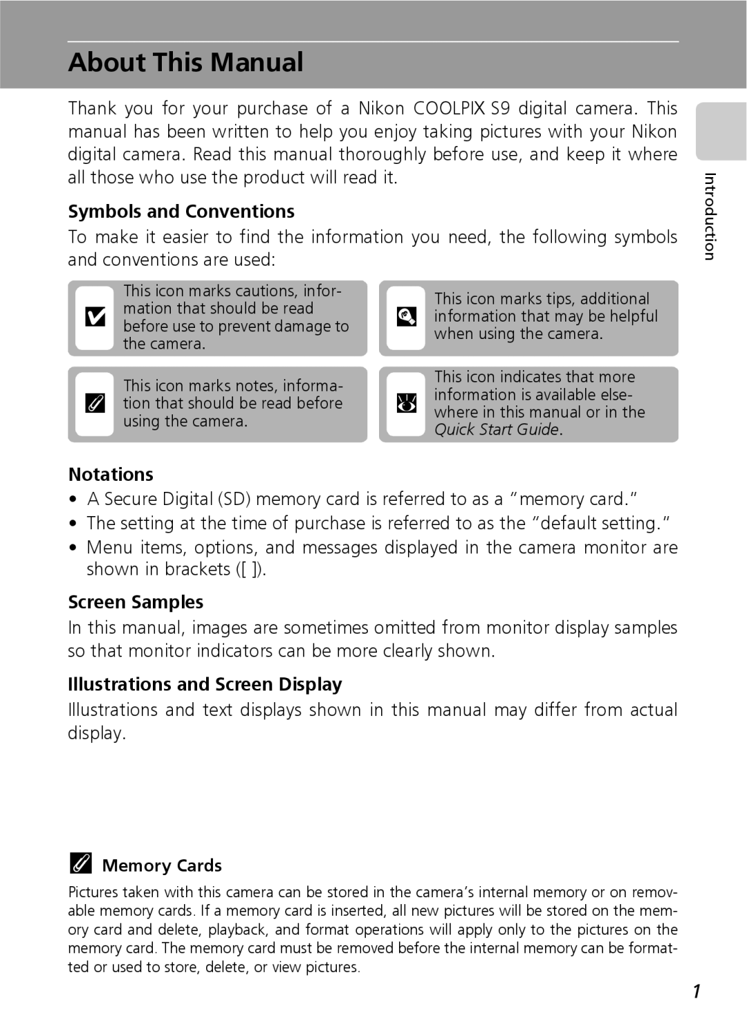 Nikon COOLPIXS9 manual About This Manual 