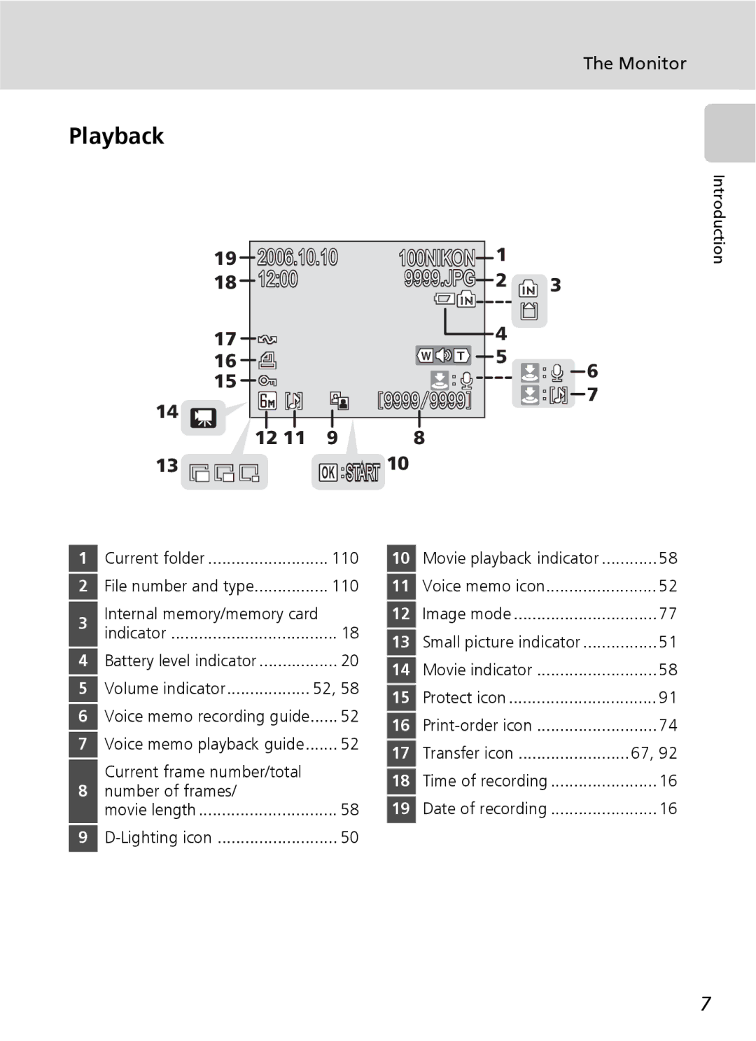 Nikon COOLPIXS9 manual Playback, Monitor, Number of frames Movie length 