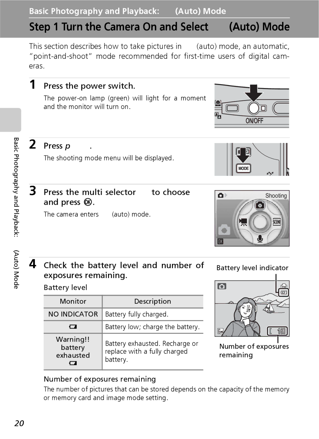 Nikon COOLPIXS9 manual Turn the Camera On and Select L Auto Mode 