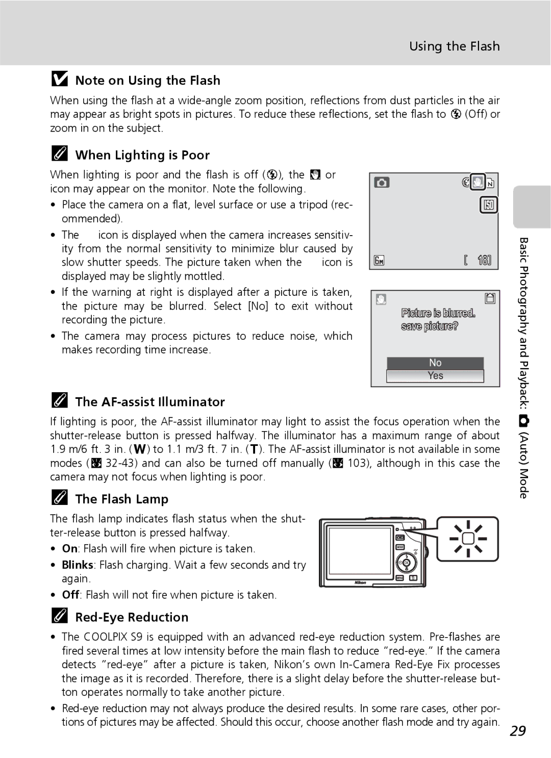 Nikon COOLPIXS9 manual Using the Flash, When Lighting is Poor, AF-assist Illuminator, Flash Lamp 