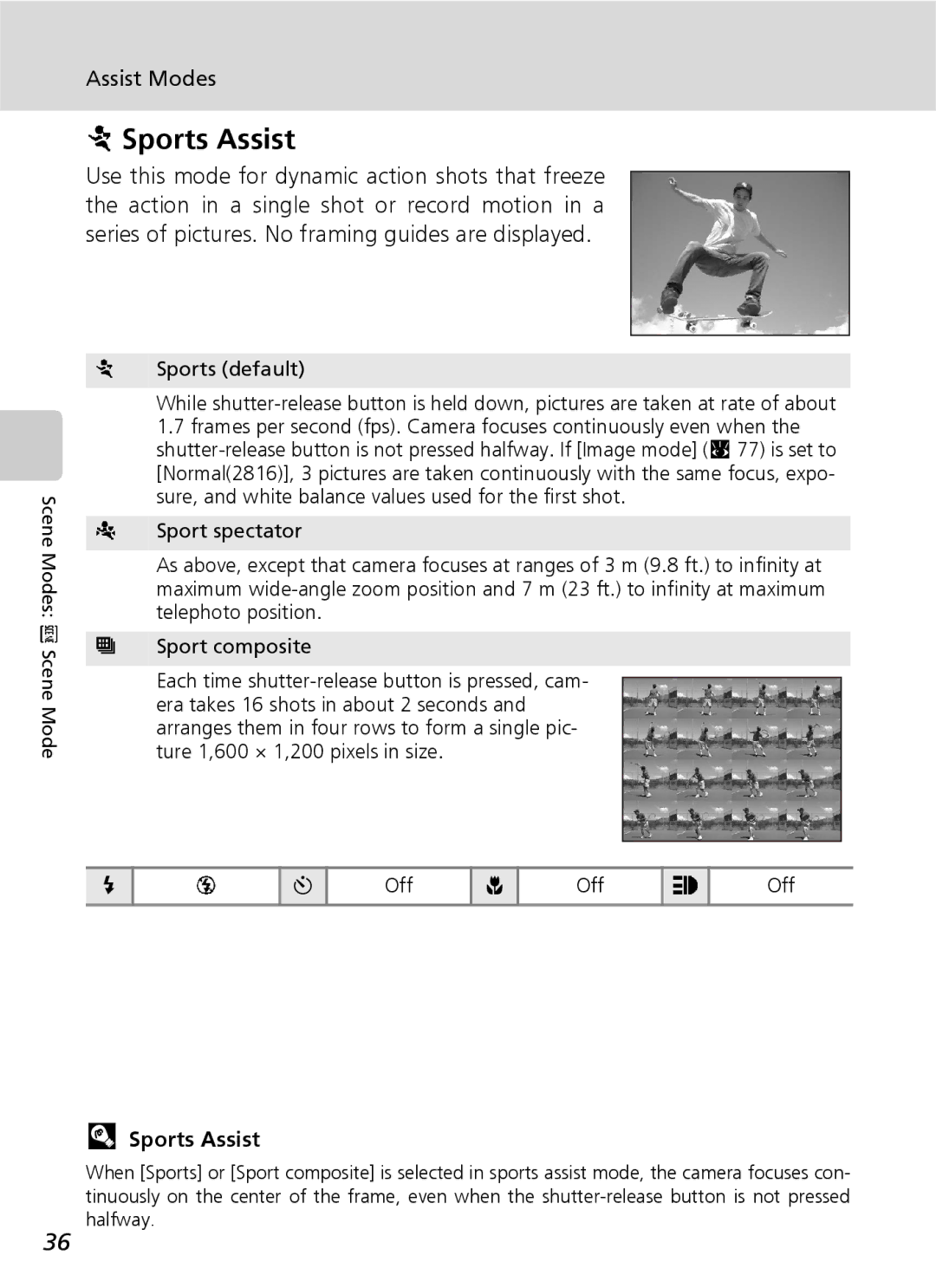 Nikon COOLPIXS9 manual Sports Assist, Sports default 