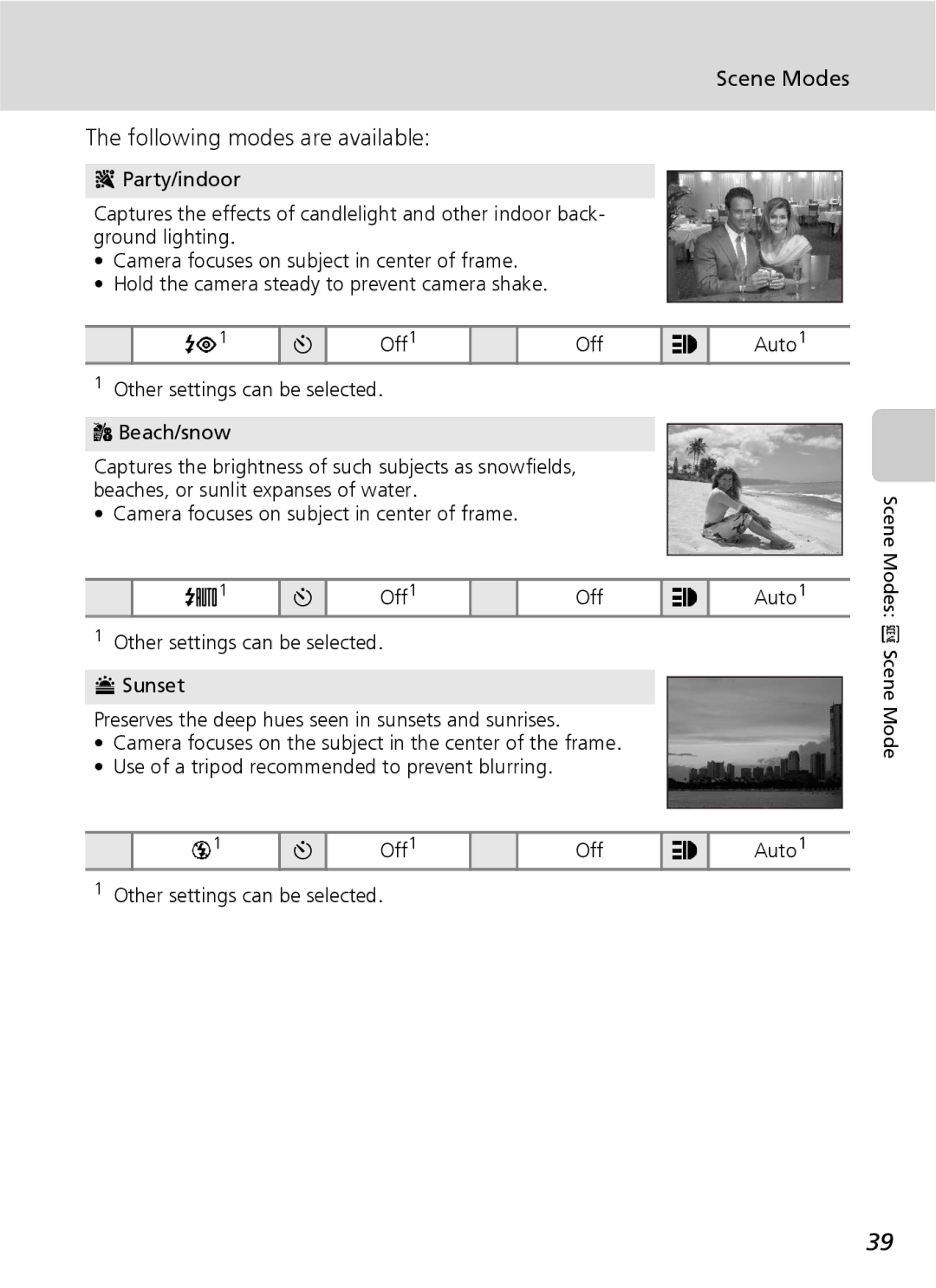 Nikon COOLPIXS9 manual Scene Modes Following modes are available 