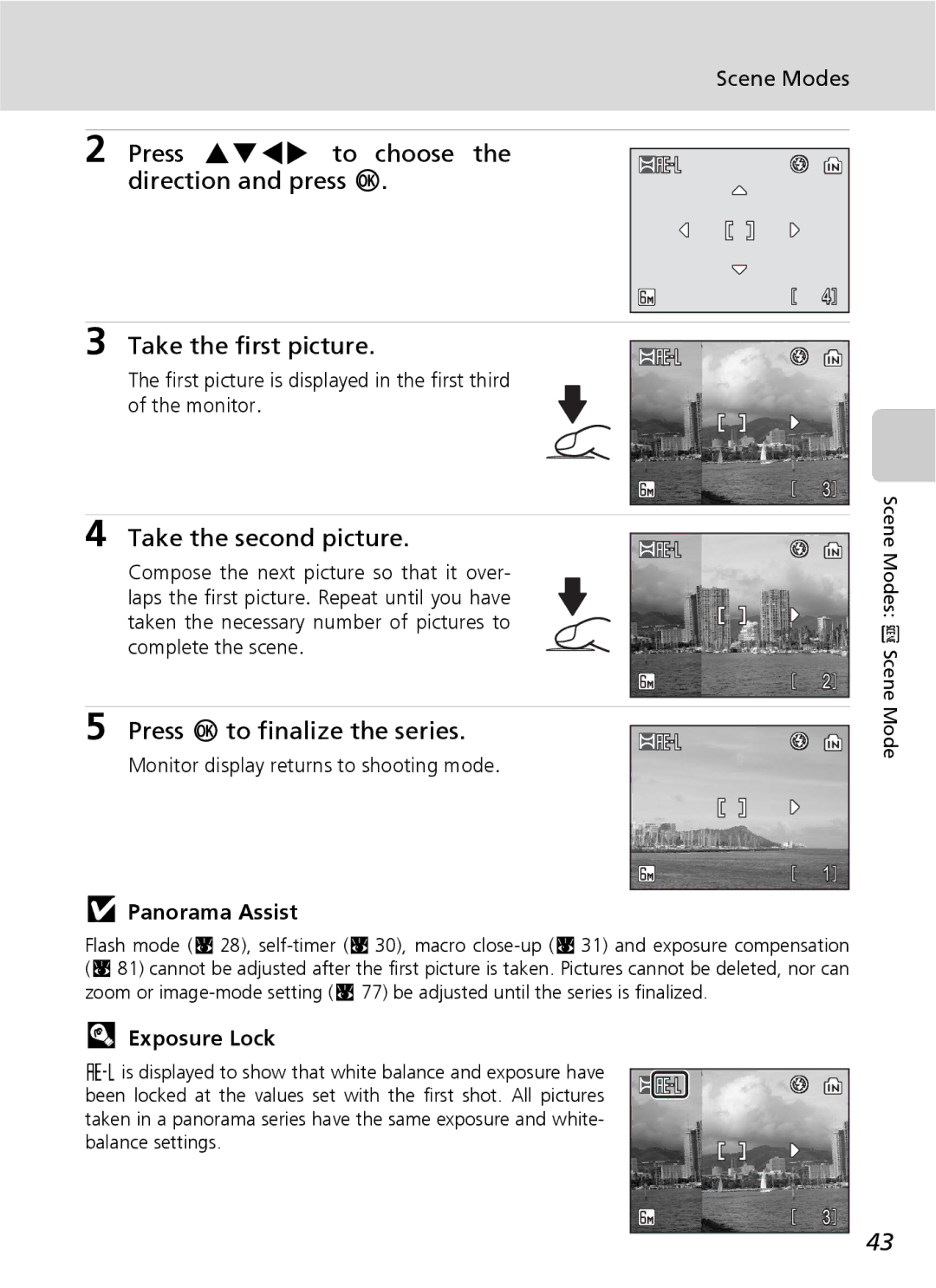 Nikon COOLPIXS9 manual Press Ghij to choose the direction and press d, Take the first picture, Take the second picture 