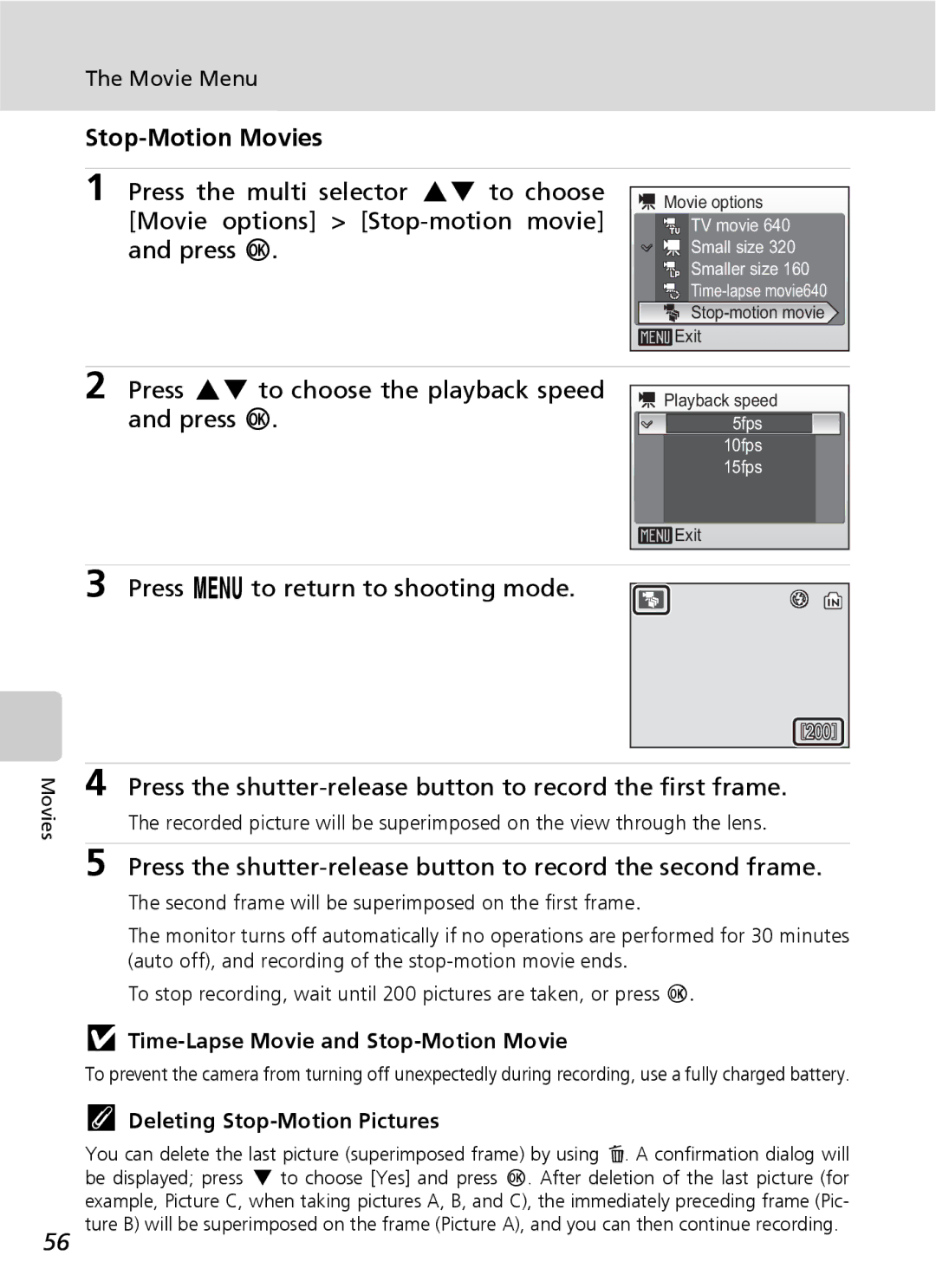 Nikon S9 Stop-Motion Movies, Press GH to choose the playback speed and press d, Time-Lapse Movie and Stop-Motion Movie 