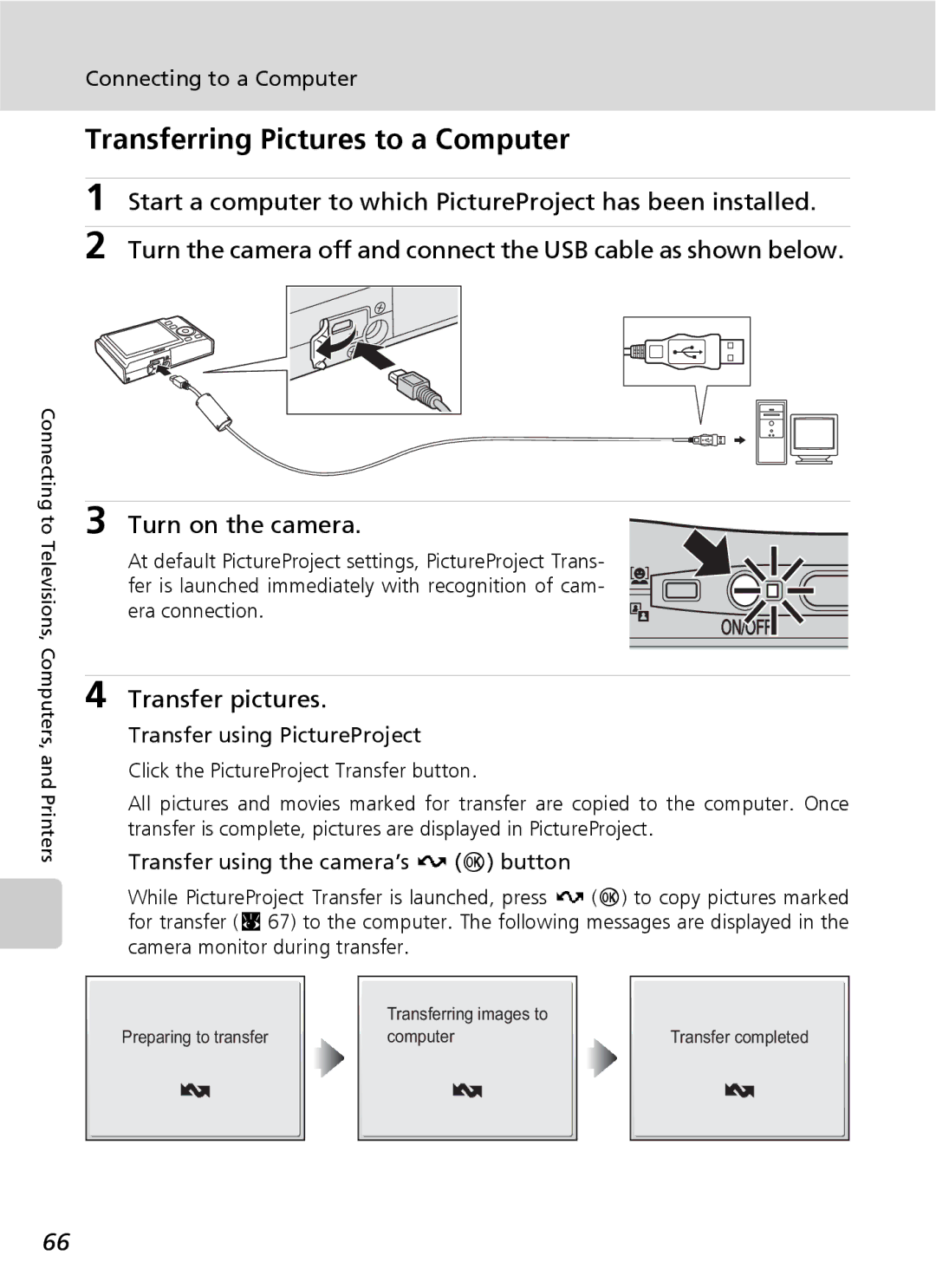 Nikon COOLPIXS9 manual Transferring Pictures to a Computer, Transfer pictures, Transfer using PictureProject 