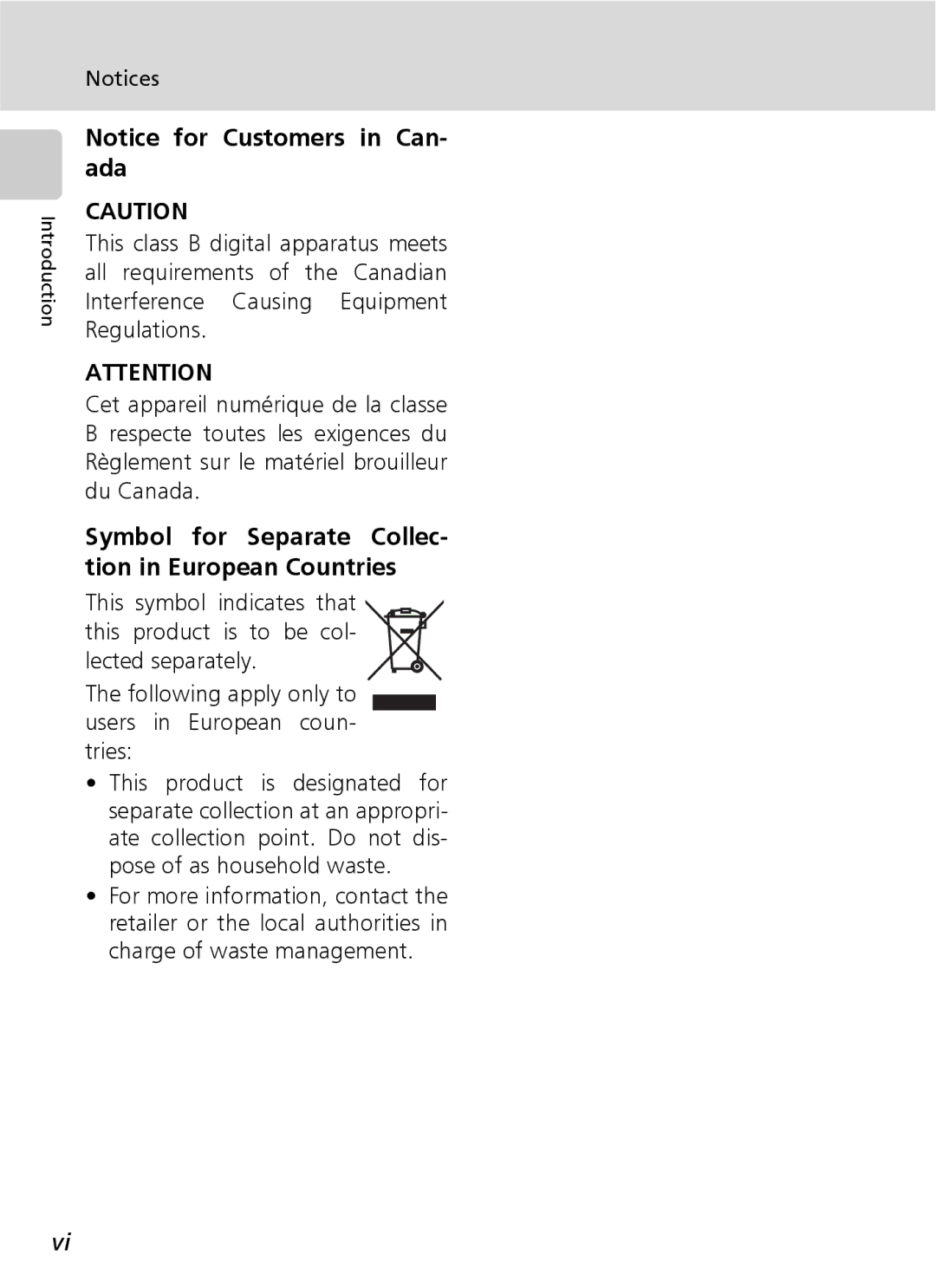 Nikon COOLPIXS9 manual Symbol for Separate Collec- tion in European Countries 