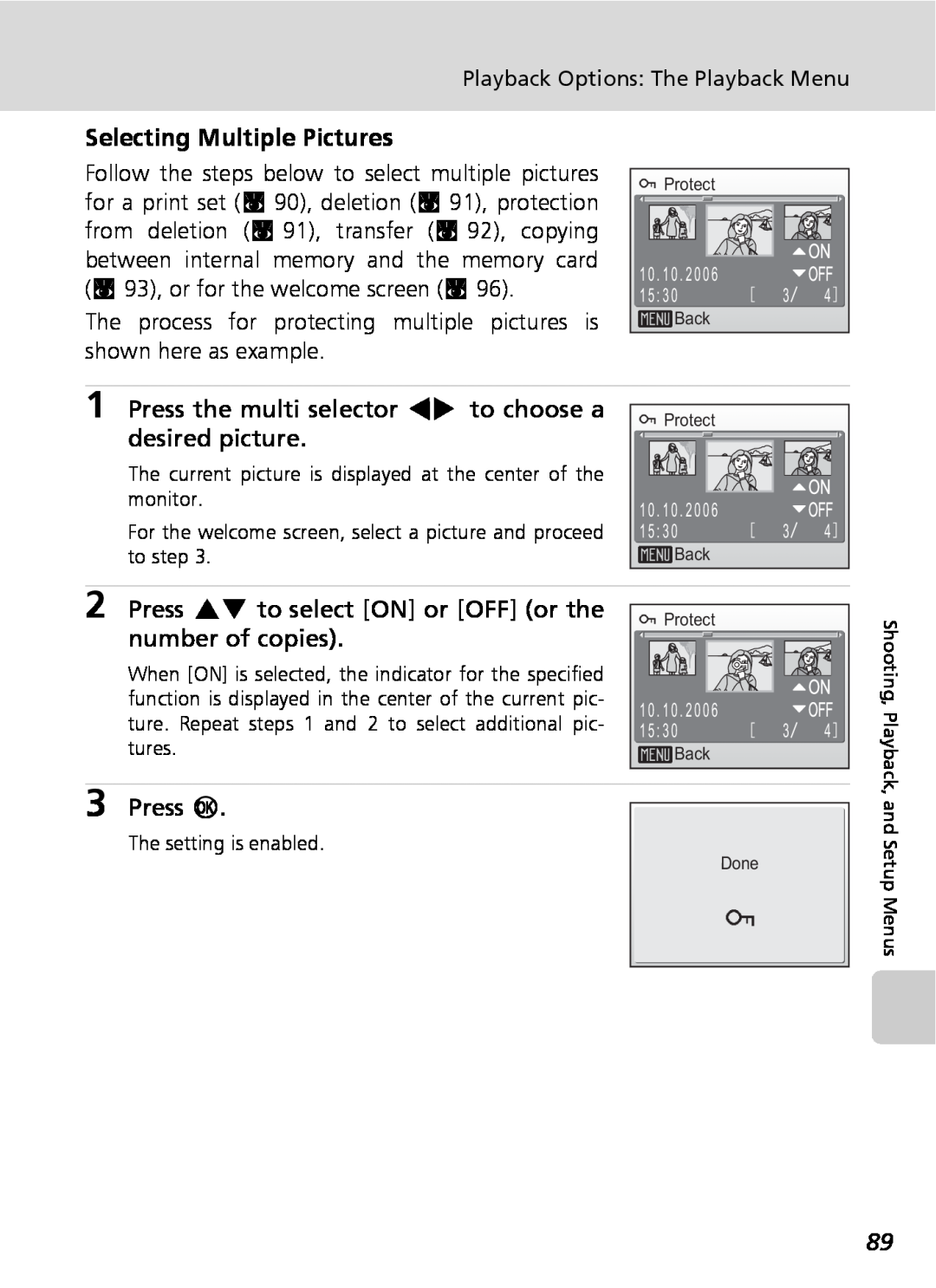 Nikon COOLPIXS9 Selecting Multiple Pictures, Press the multi selector IJ to choose a, desired picture, number of copies 