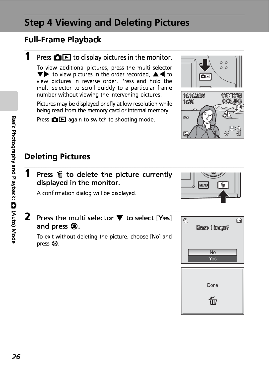 Nikon COOLPIXS9 manual Viewing and Deleting Pictures, Full-FramePlayback 