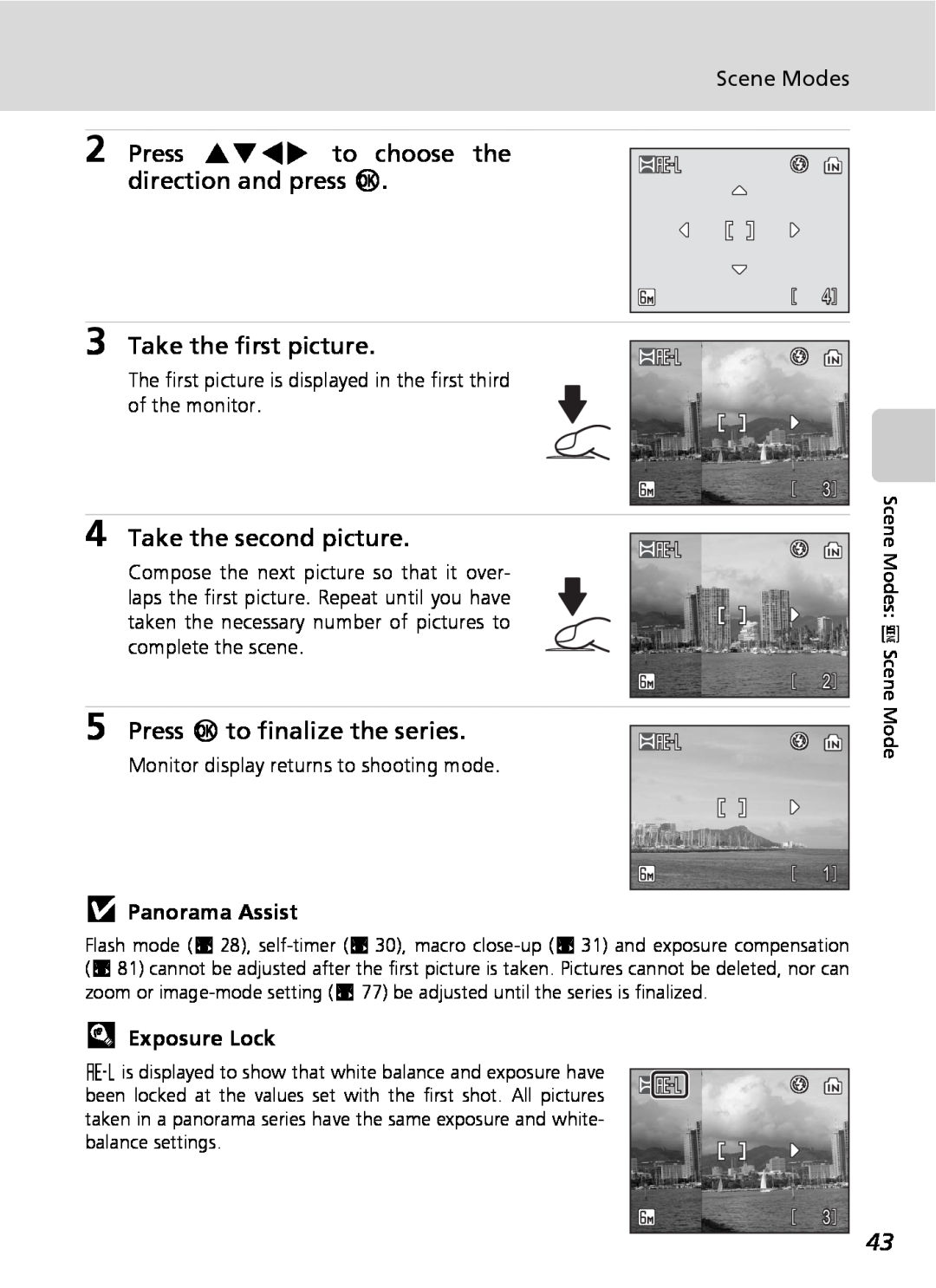 Nikon COOLPIXS9 manual Press GHIJ to choose the direction and press d, Take the first picture, Take the second picture 
