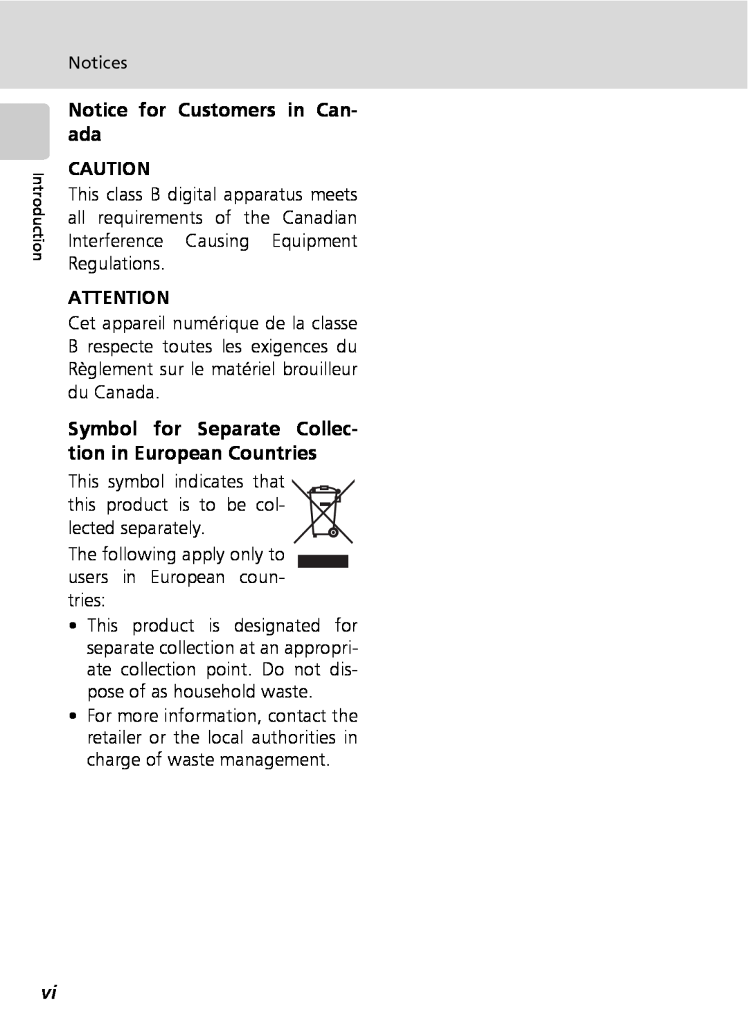 Nikon COOLPIXS9 manual Notice for Customers in Can- ada 