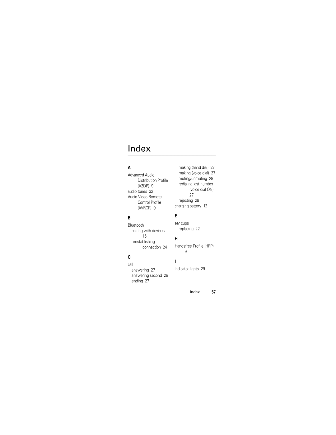 Nikon S9 manual Index, Bluetooth Pairing with devices, Call answering 27 answering second 28 ending 