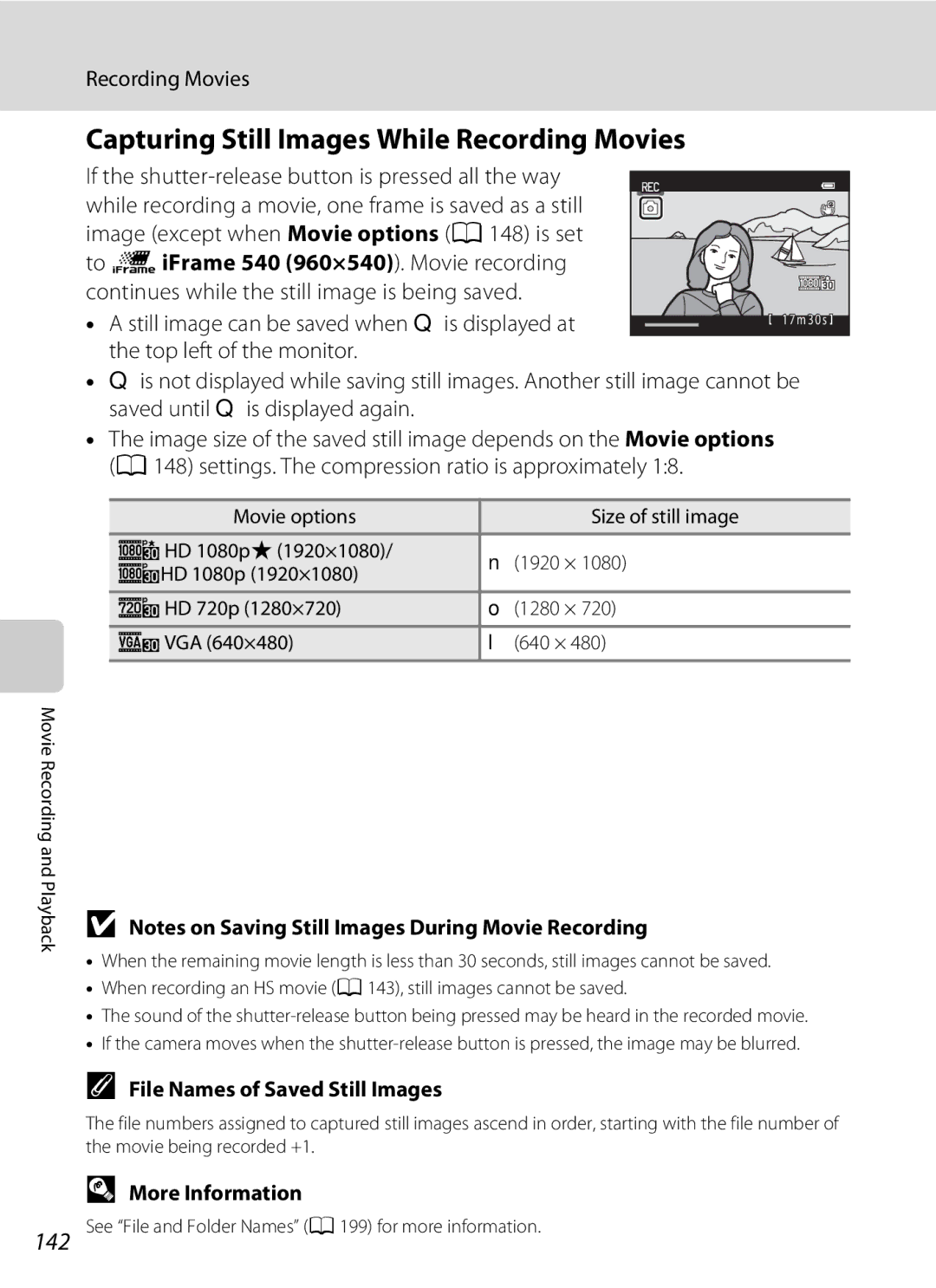 Nikon COOLPIXS9100RED, COOLPIXS9100BLK Capturing Still Images While Recording Movies, File Names of Saved Still Images 