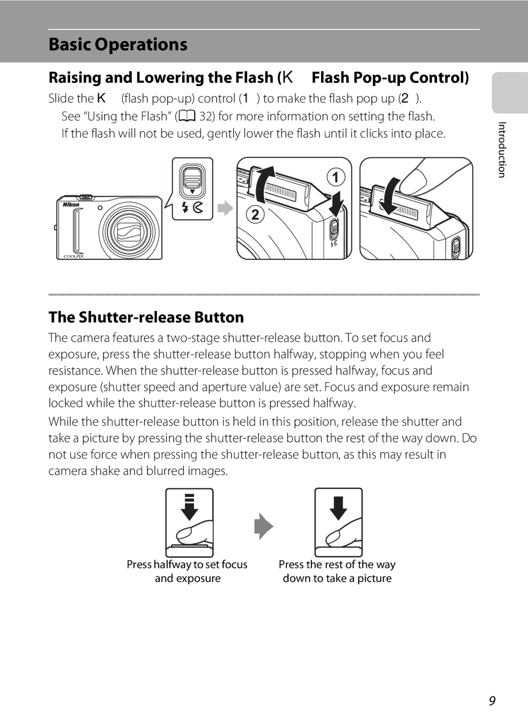 Nikon COOLPIXS9100BLK, COOLPIXS9100RED, CT1A01(11) user manual Basic Operations, Shutter-release Button 